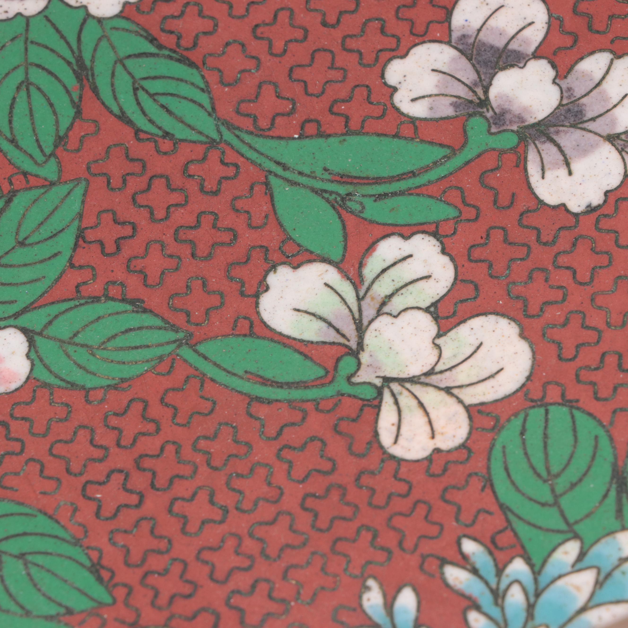 Chinese Cloisonné Ming Style Floral Motif Low Bowl with Vases