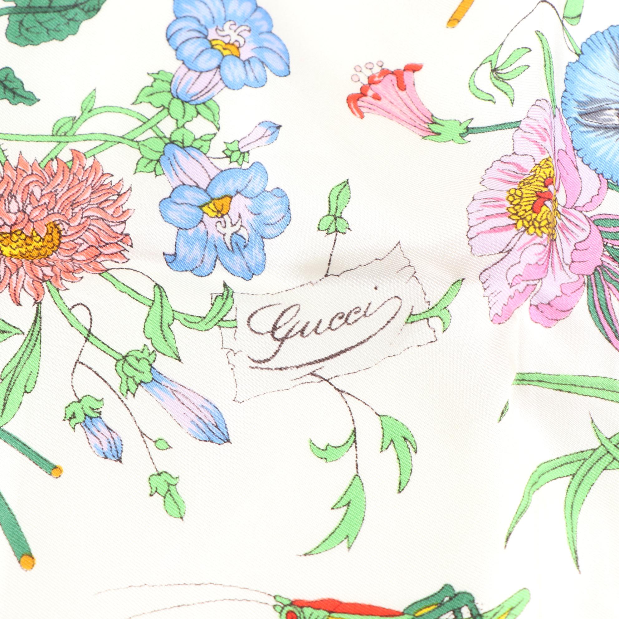 Gucci Flora and Insect Botanical Print Scarf in Silk Twill