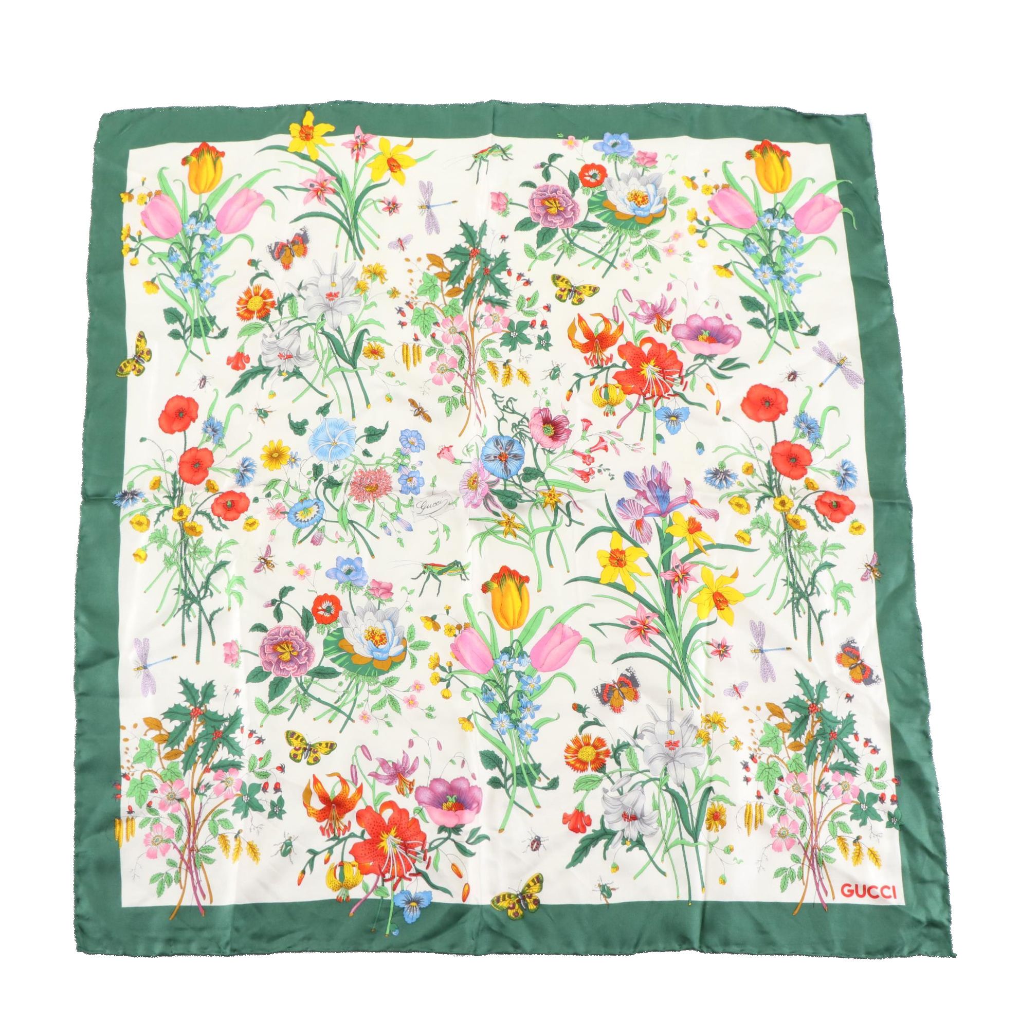 Gucci Flora and Insect Botanical Print Scarf in Silk Twill