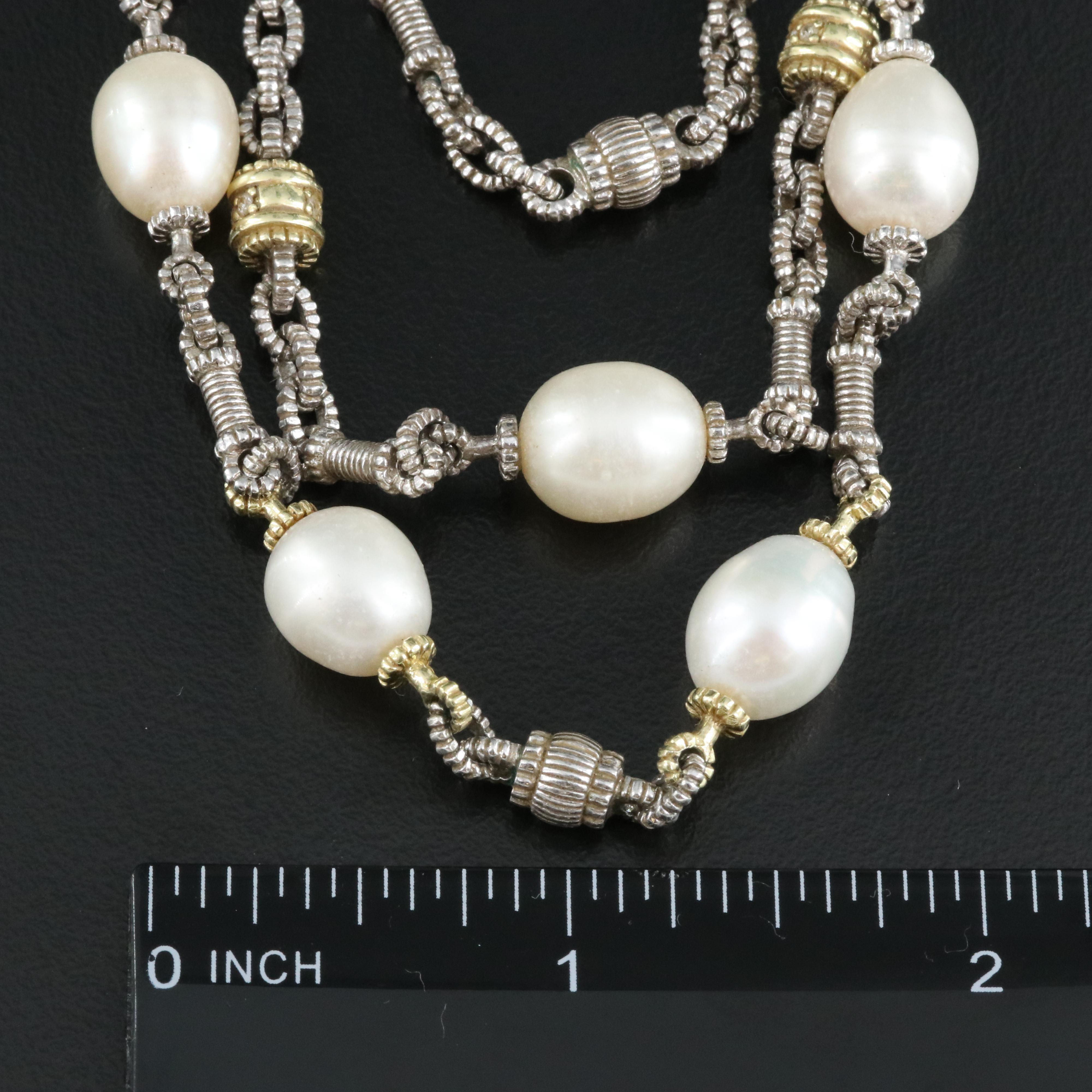 Sterling Pearl Station Necklace with 18K Accents