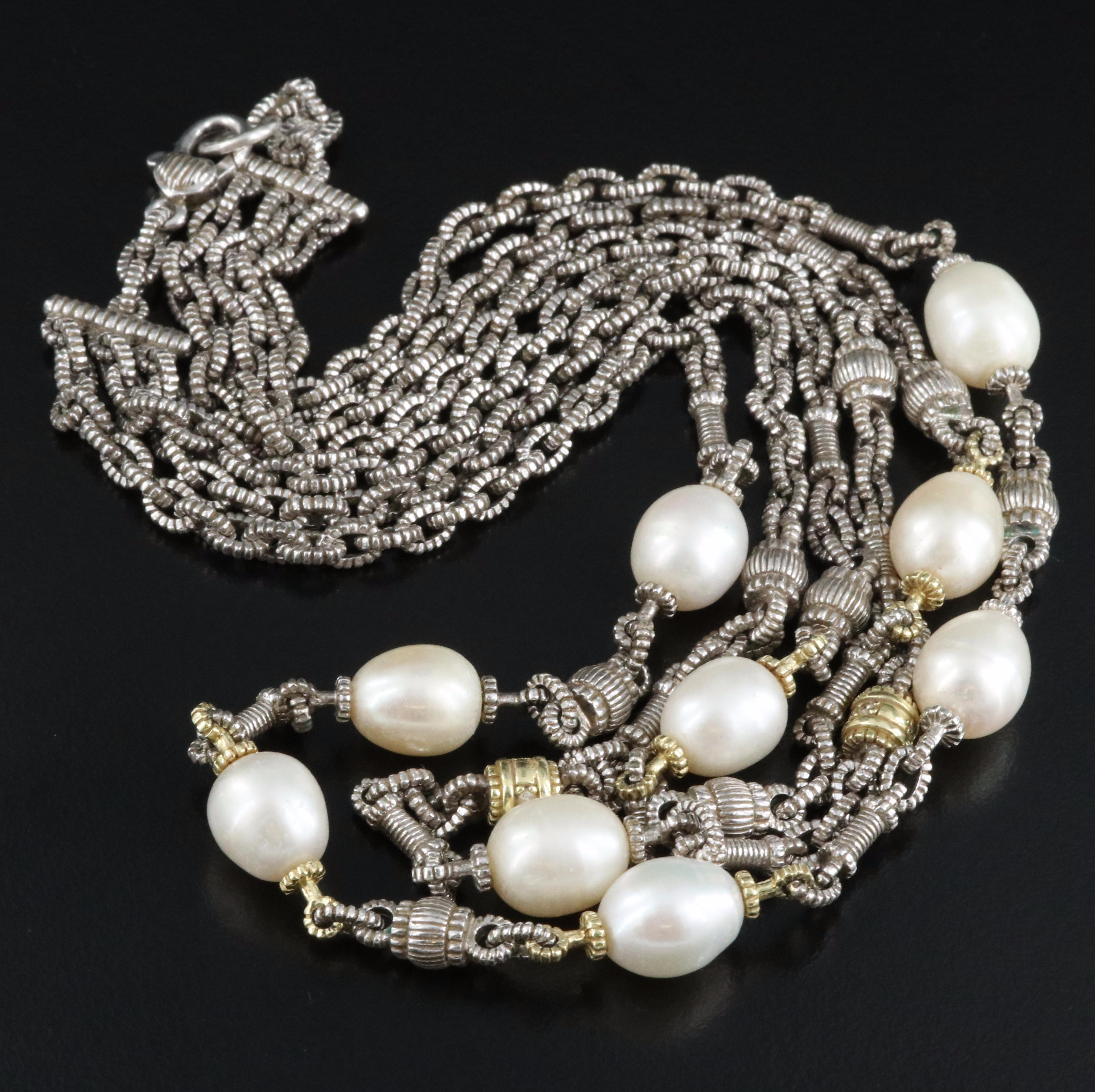 Sterling Pearl Station Necklace with 18K Accents