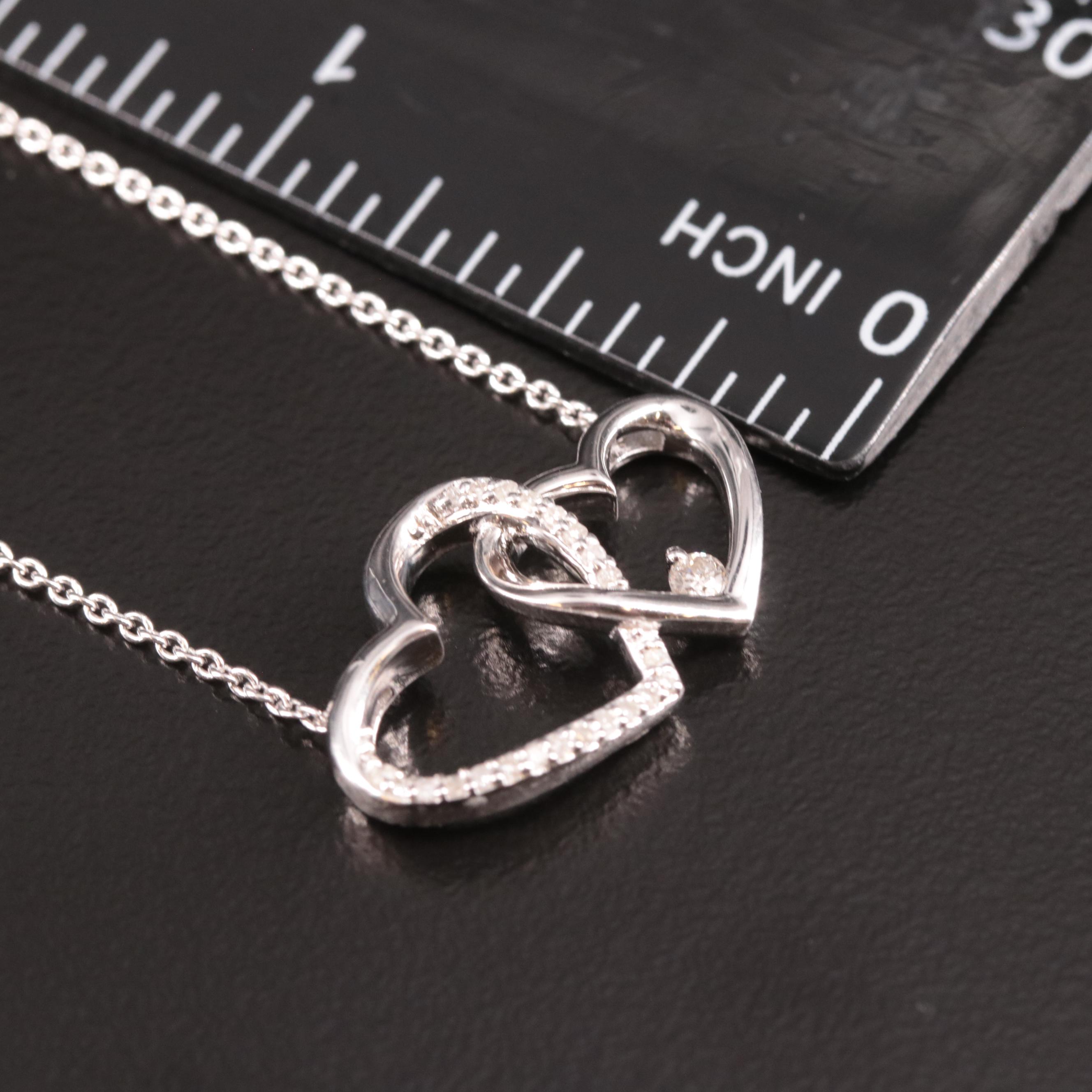 Sterling Diamond Double Heart Pendant Necklace