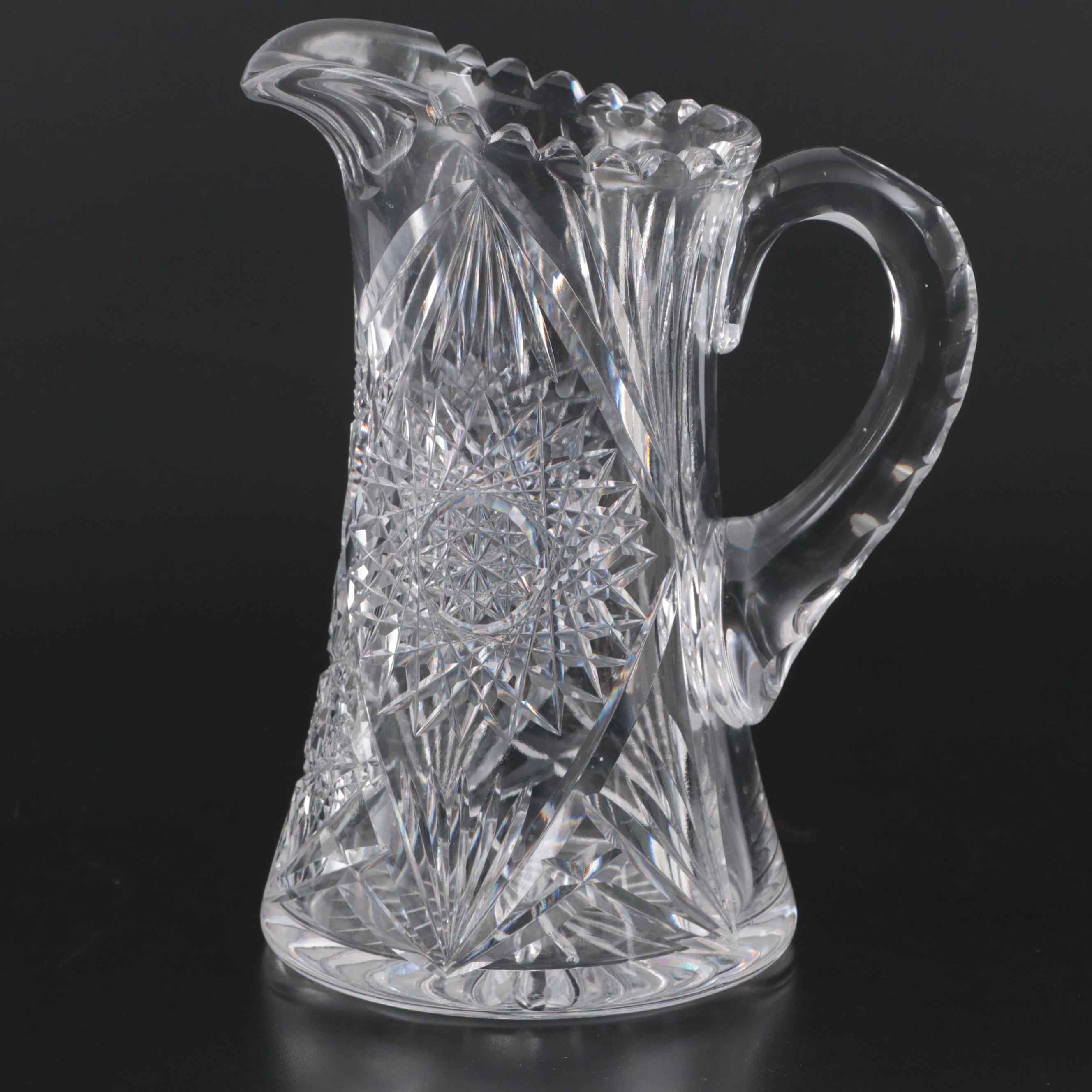 American Brilliant Cut Glass Pitcher, Bowl and Molded Handled Dish