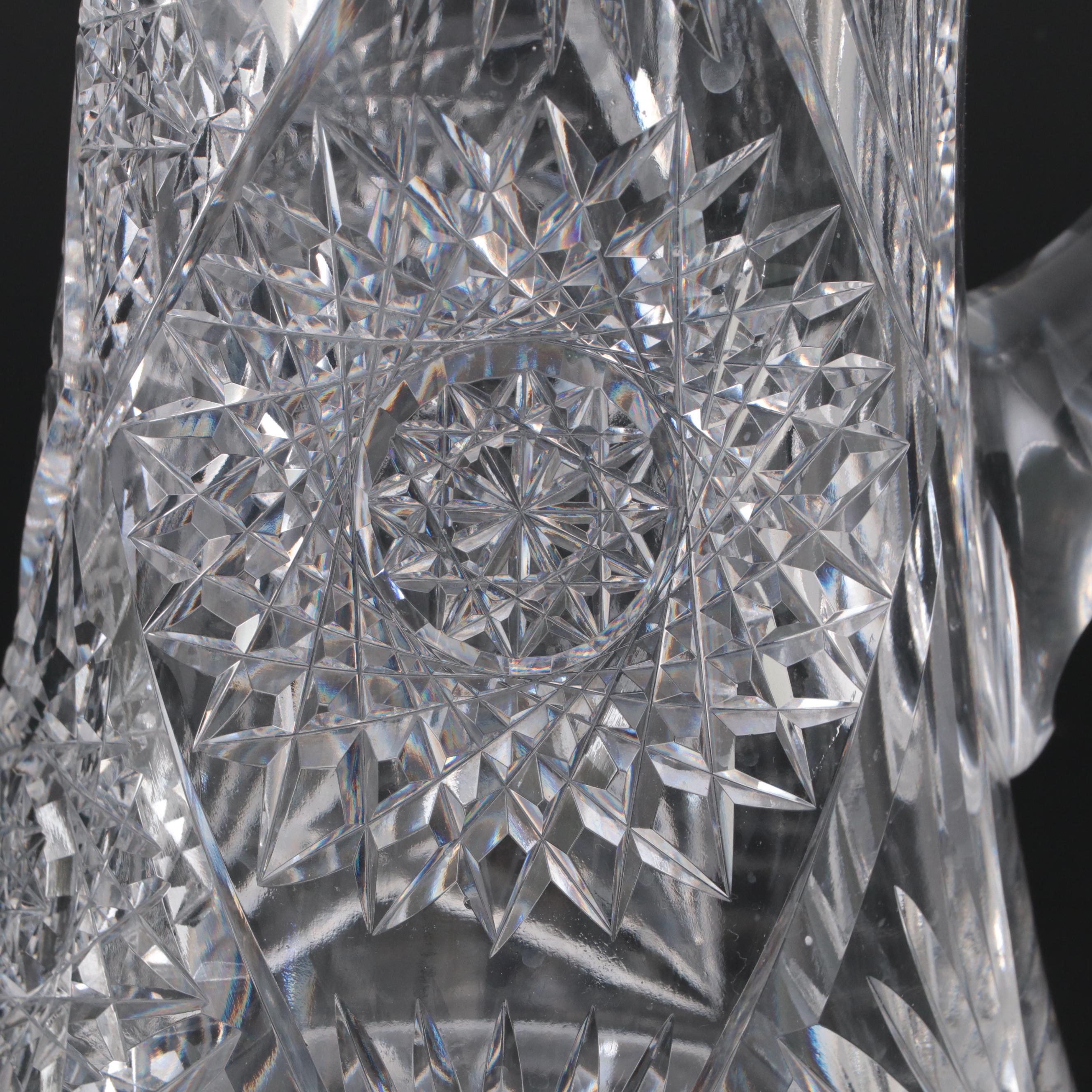 American Brilliant Cut Glass Pitcher, Bowl and Molded Handled Dish