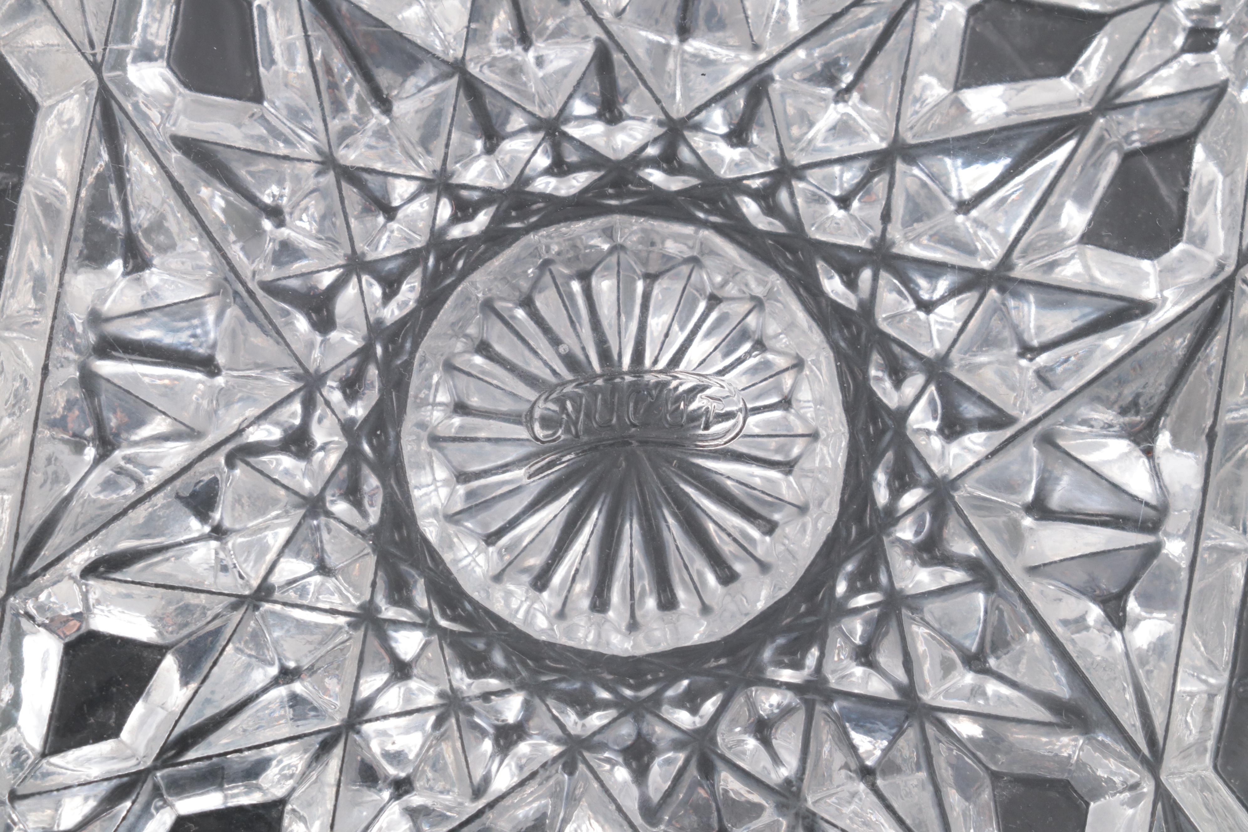 American Brilliant Cut Glass Pitcher, Bowl and Molded Handled Dish