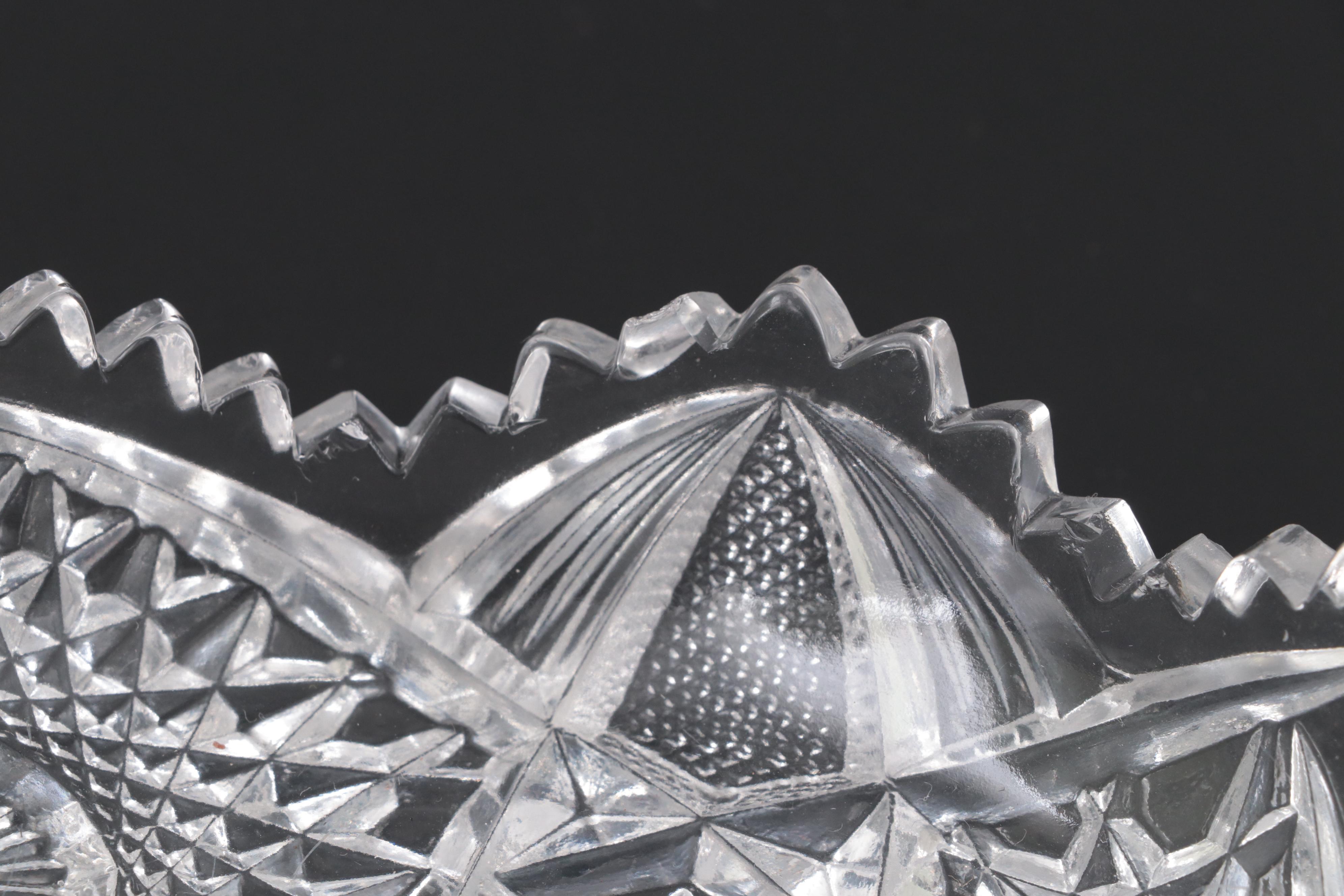 American Brilliant Cut Glass Pitcher, Bowl and Molded Handled Dish