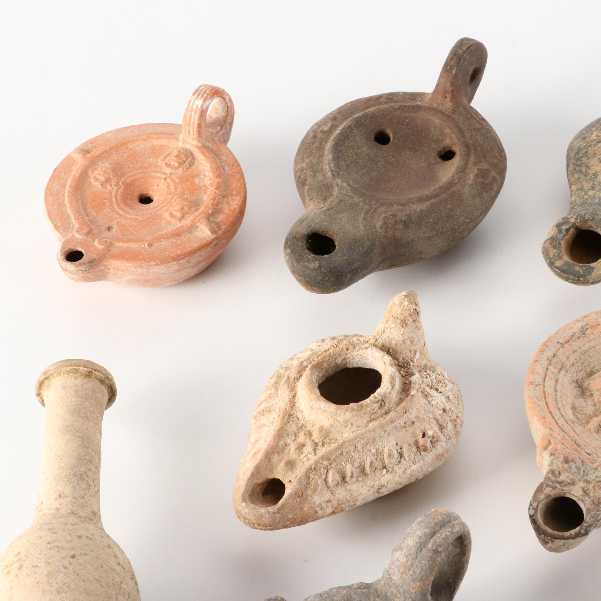 Ancient Roman Perfume Bottle and Oil Lamps