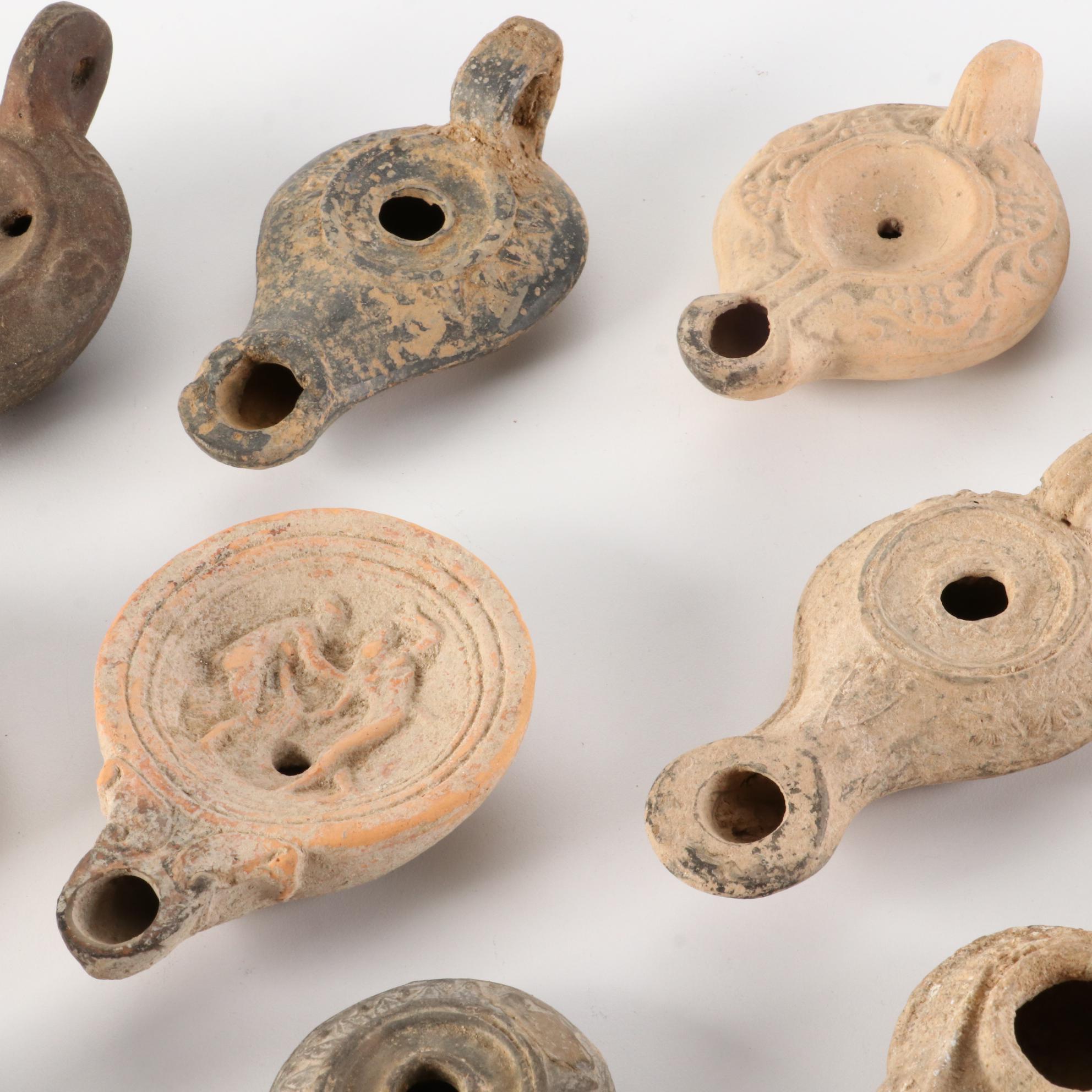 Ancient Roman Perfume Bottle and Oil Lamps