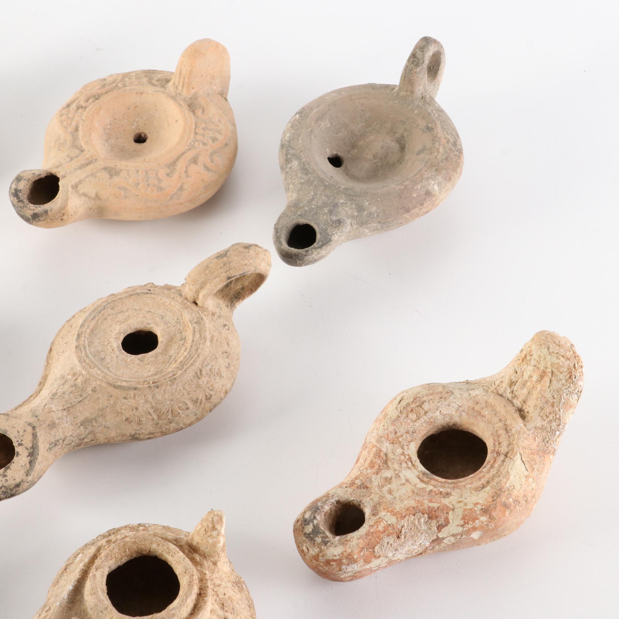 Ancient Roman Perfume Bottle and Oil Lamps