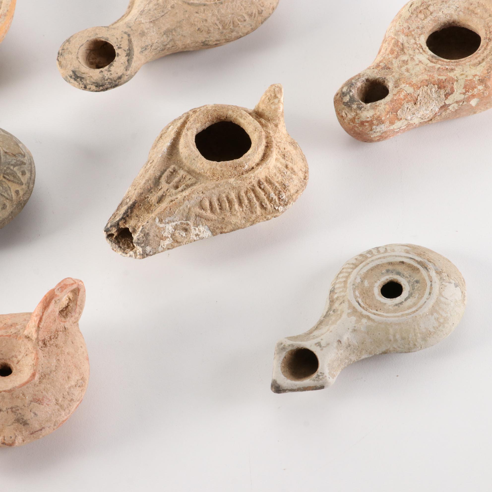Ancient Roman Perfume Bottle and Oil Lamps