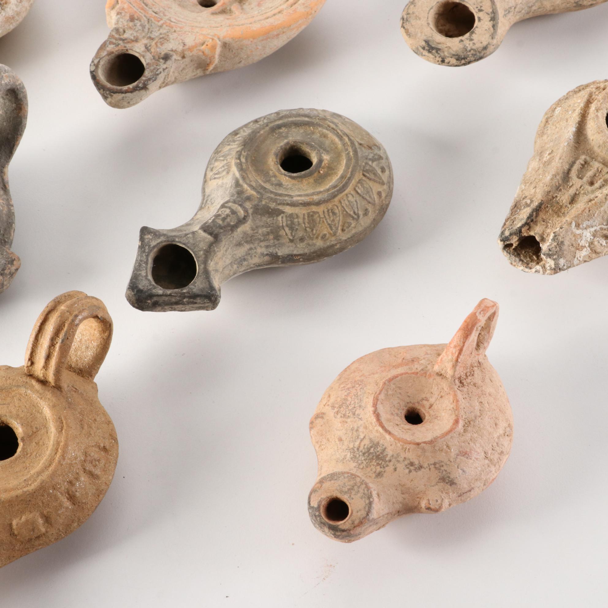 Ancient Roman Perfume Bottle and Oil Lamps