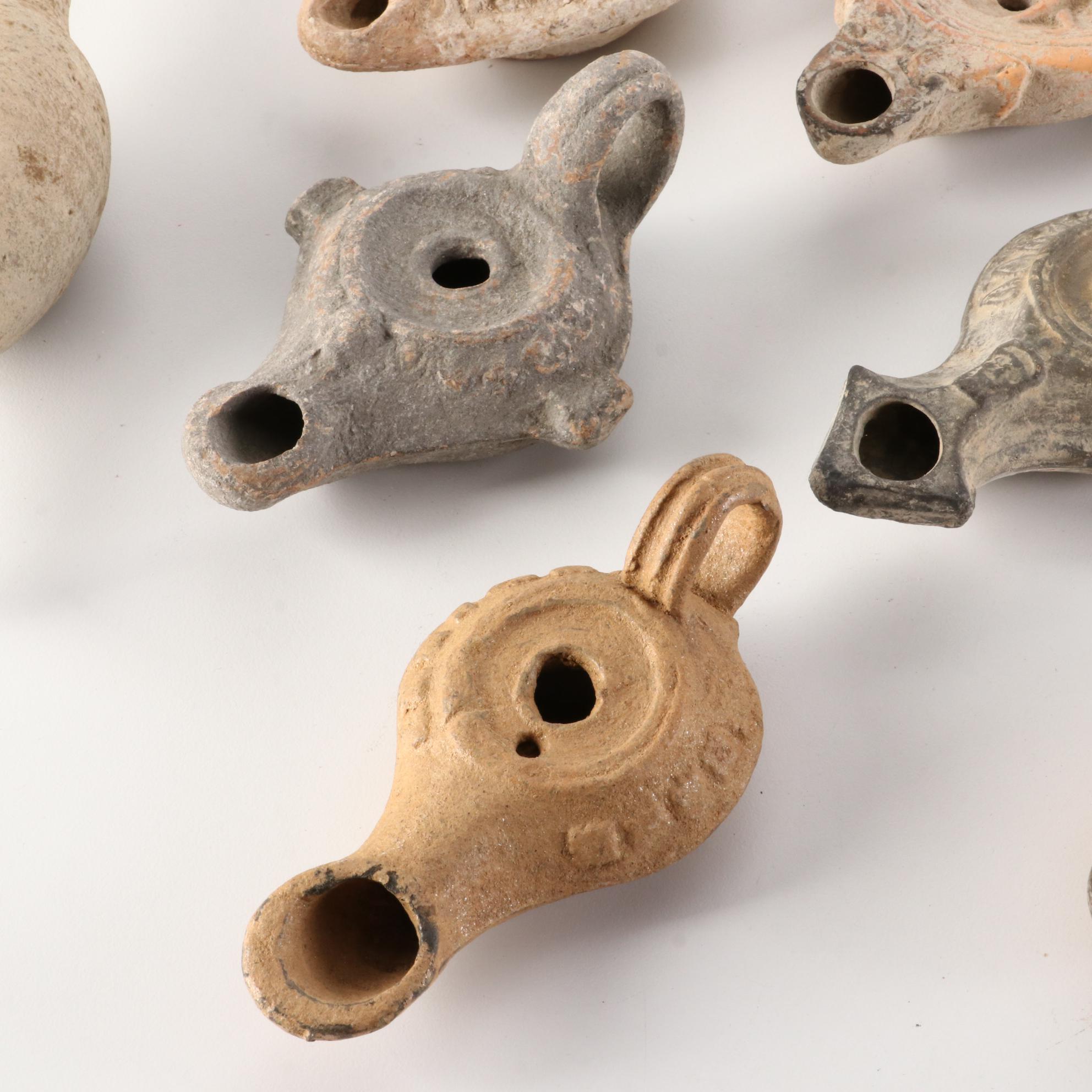 Ancient Roman Perfume Bottle and Oil Lamps