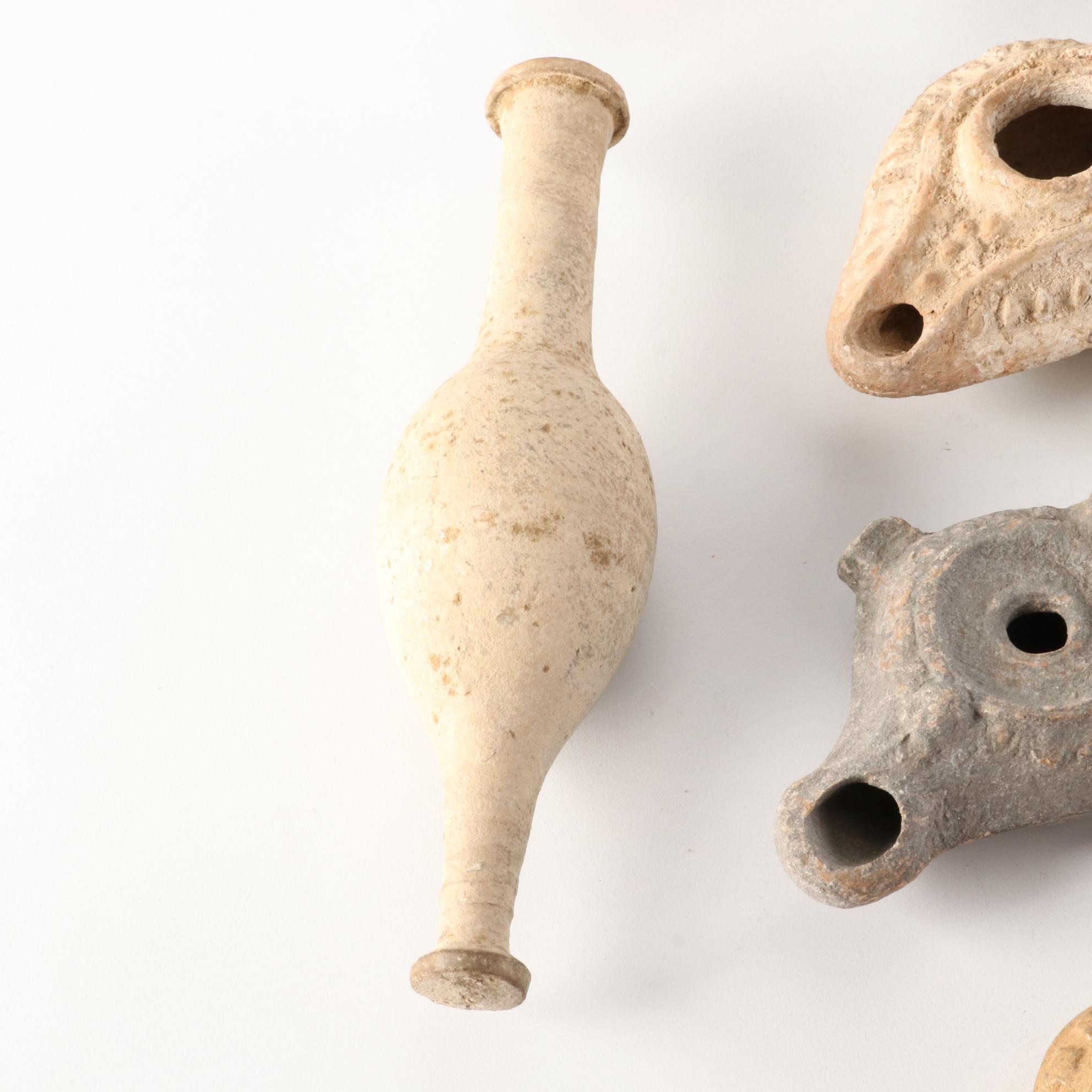 Ancient Roman Perfume Bottle and Oil Lamps