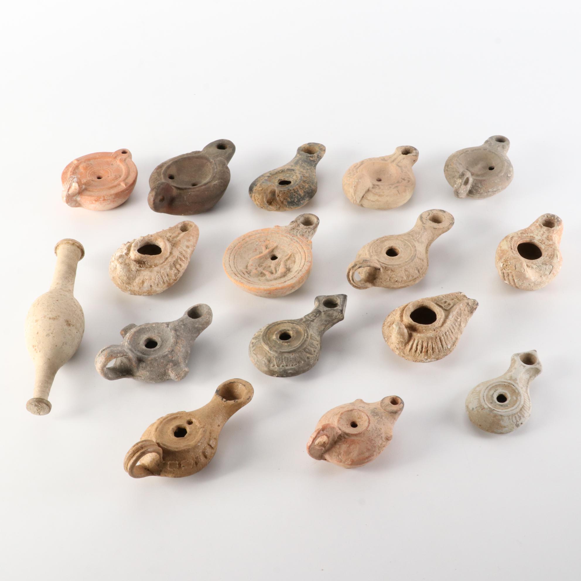 Ancient Roman Perfume Bottle and Oil Lamps