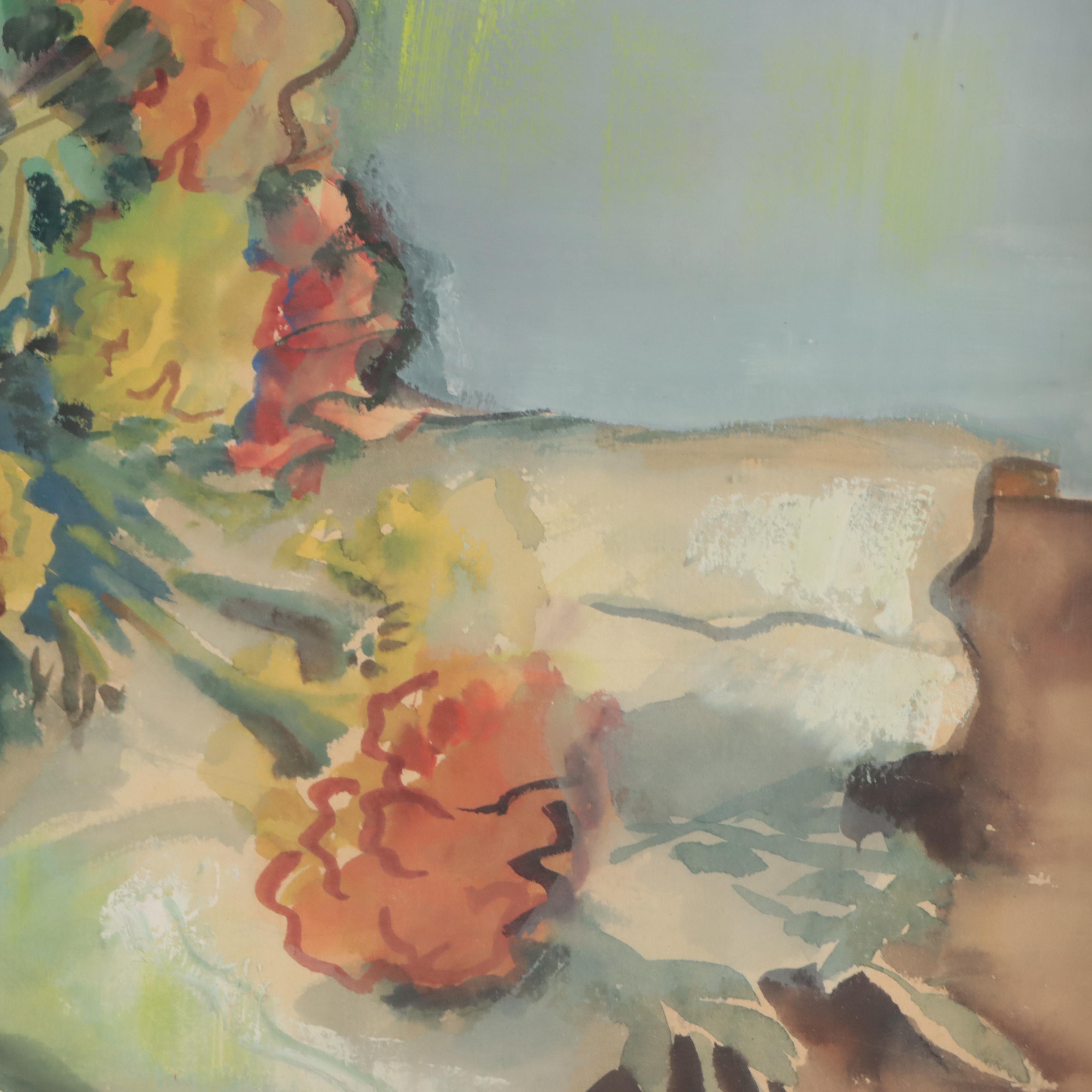 Sally Swiss Watercolor Painting "Zinnias," Early to Mid-20th Century