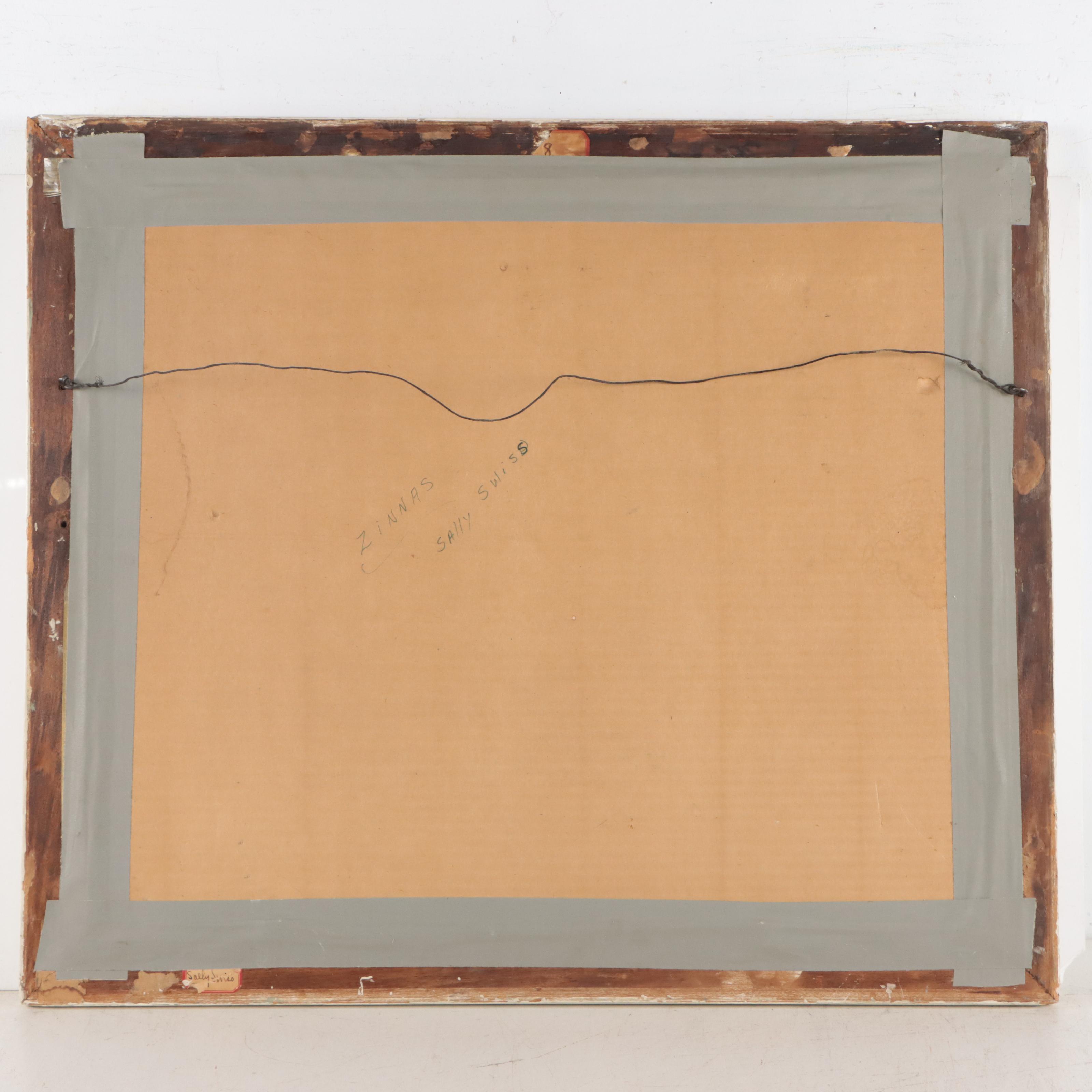 Sally Swiss Watercolor Painting "Zinnias," Early to Mid-20th Century