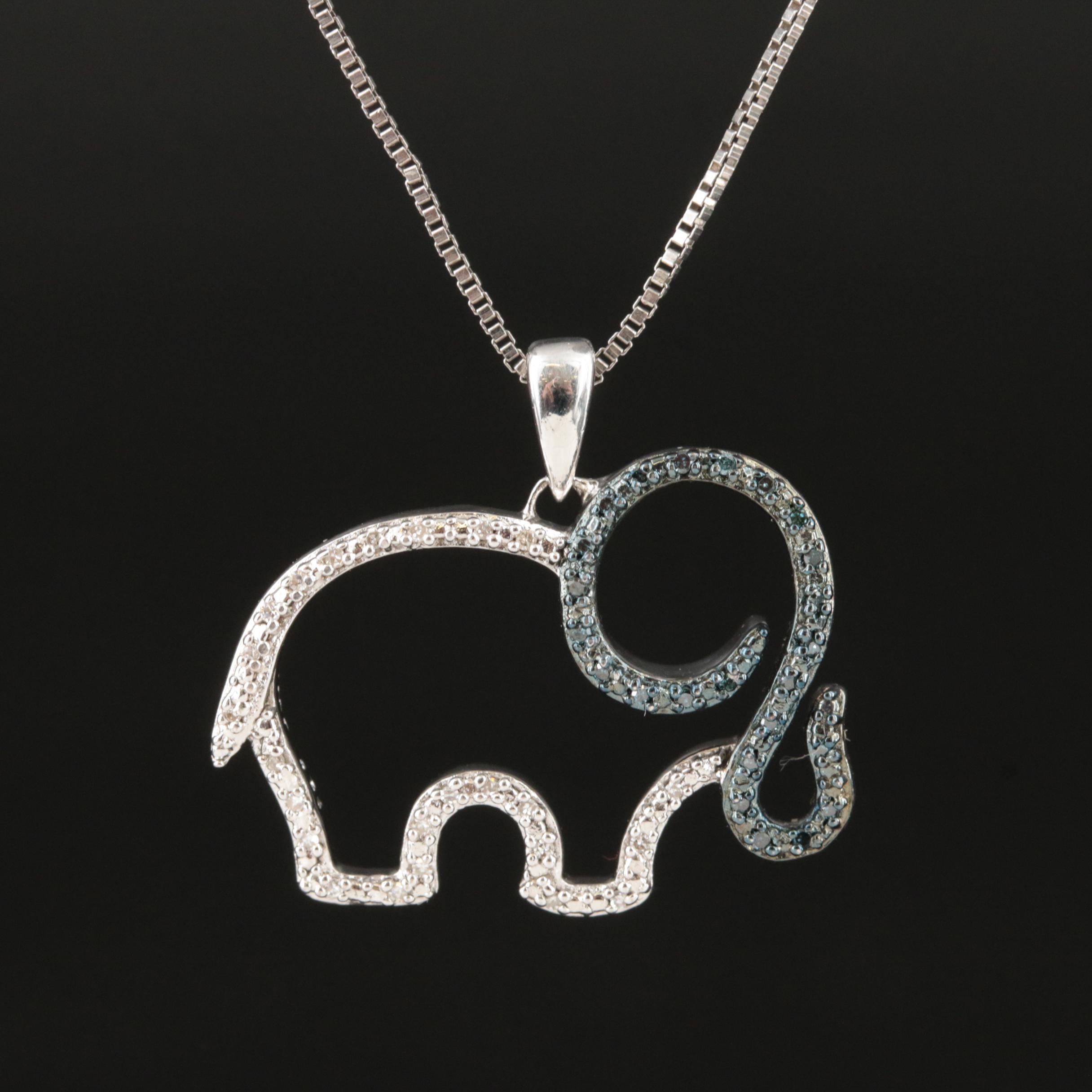 Sterling Diamond Elephant Pendant Necklace