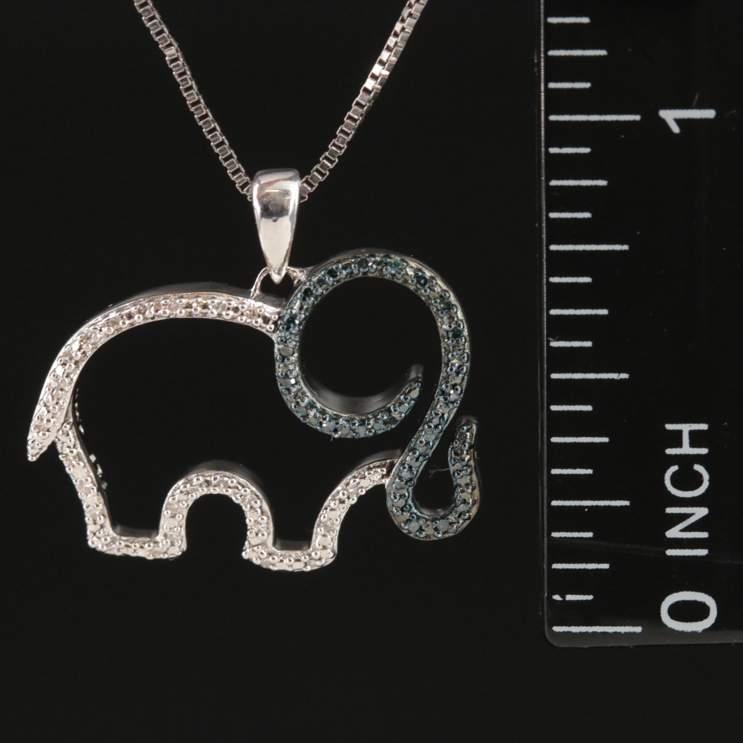Sterling Diamond Elephant Pendant Necklace