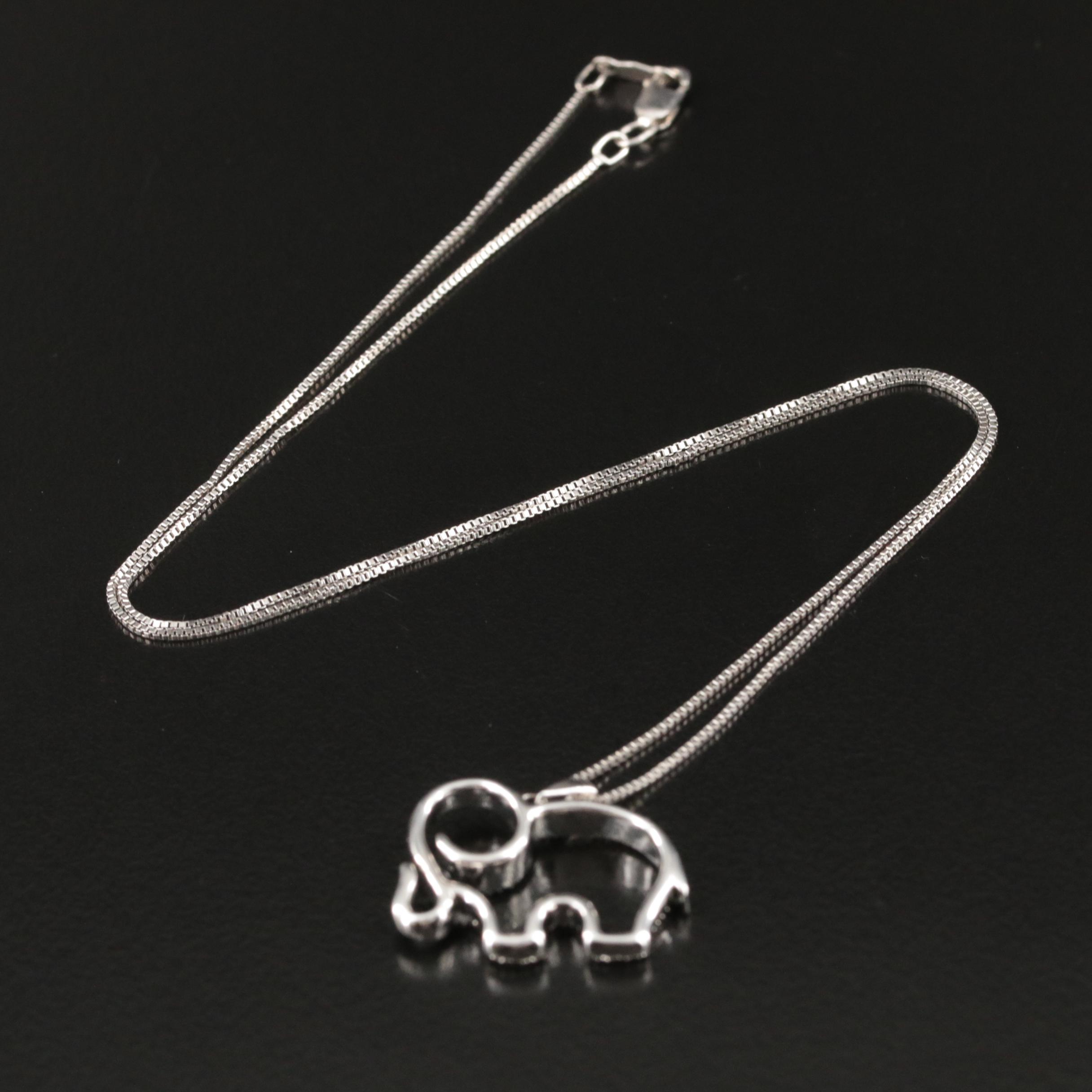 Sterling Diamond Elephant Pendant Necklace