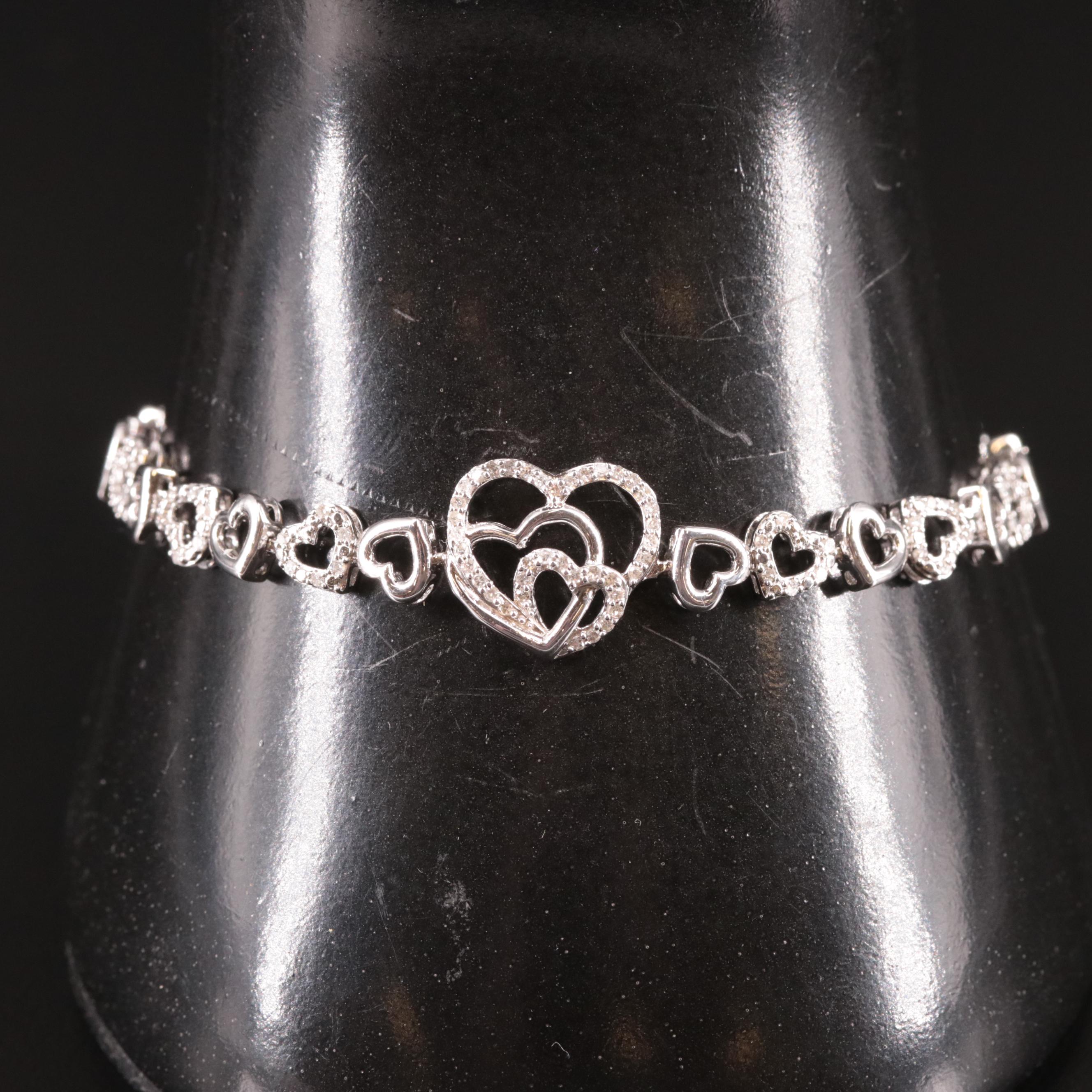 Sterling Diamond Heart Chain Bracelet