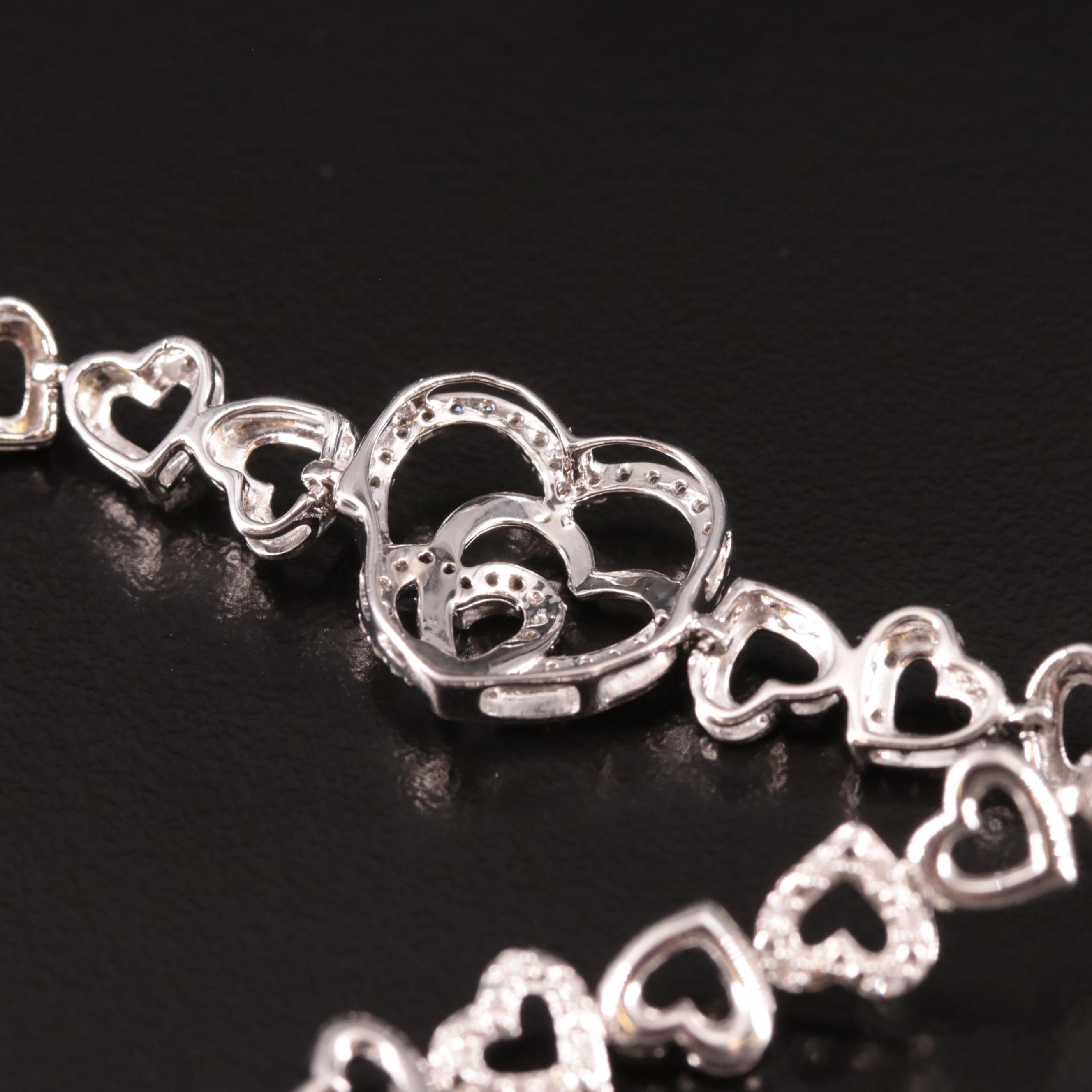 Sterling Diamond Heart Chain Bracelet