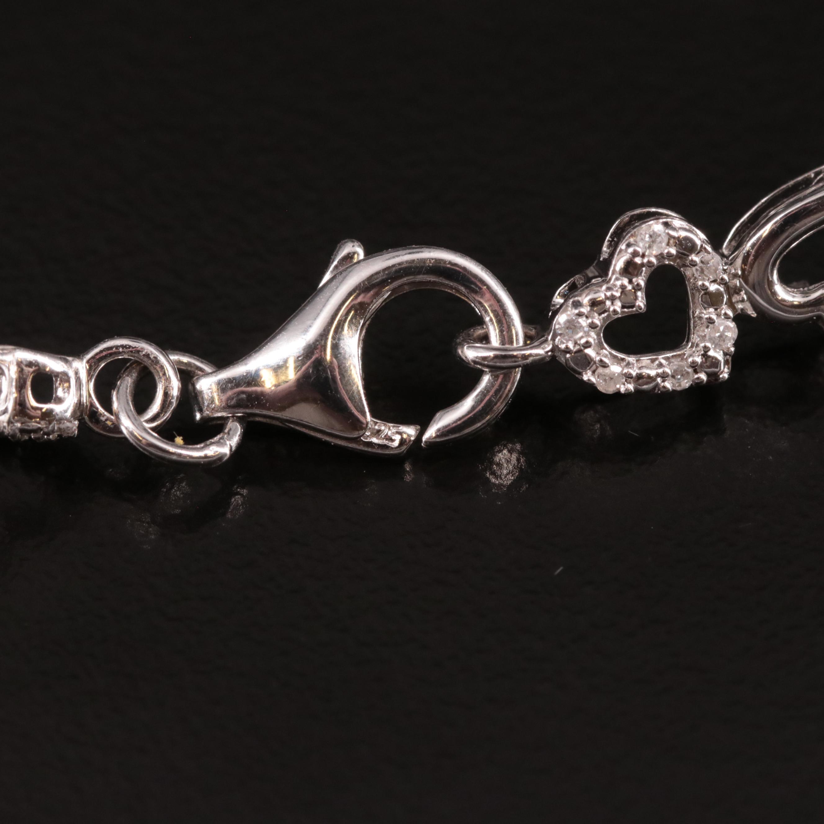 Sterling Diamond Heart Chain Bracelet