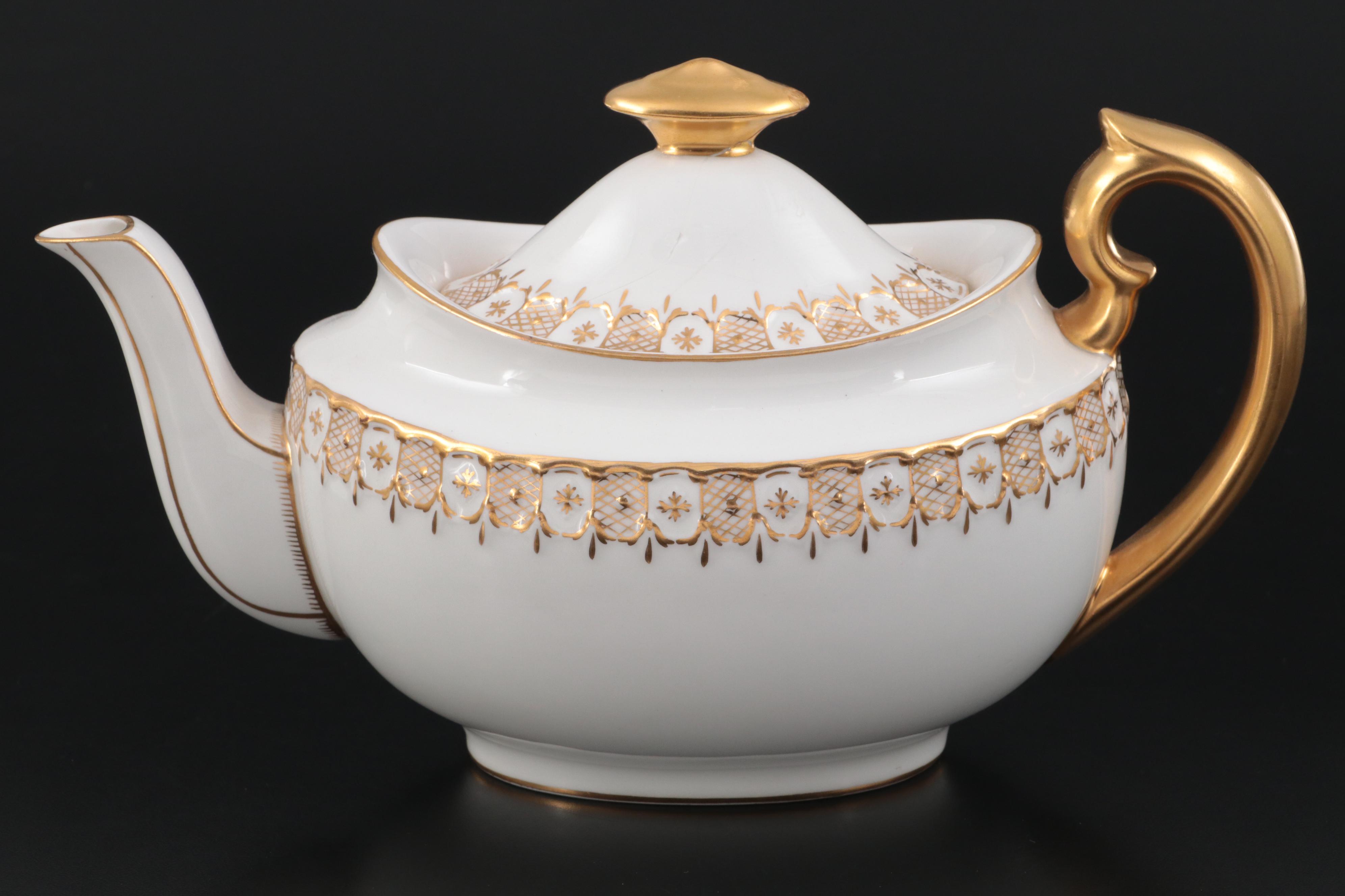 Royal Crown Derby Teapot with Pickard Tray and Porcelain Spoons