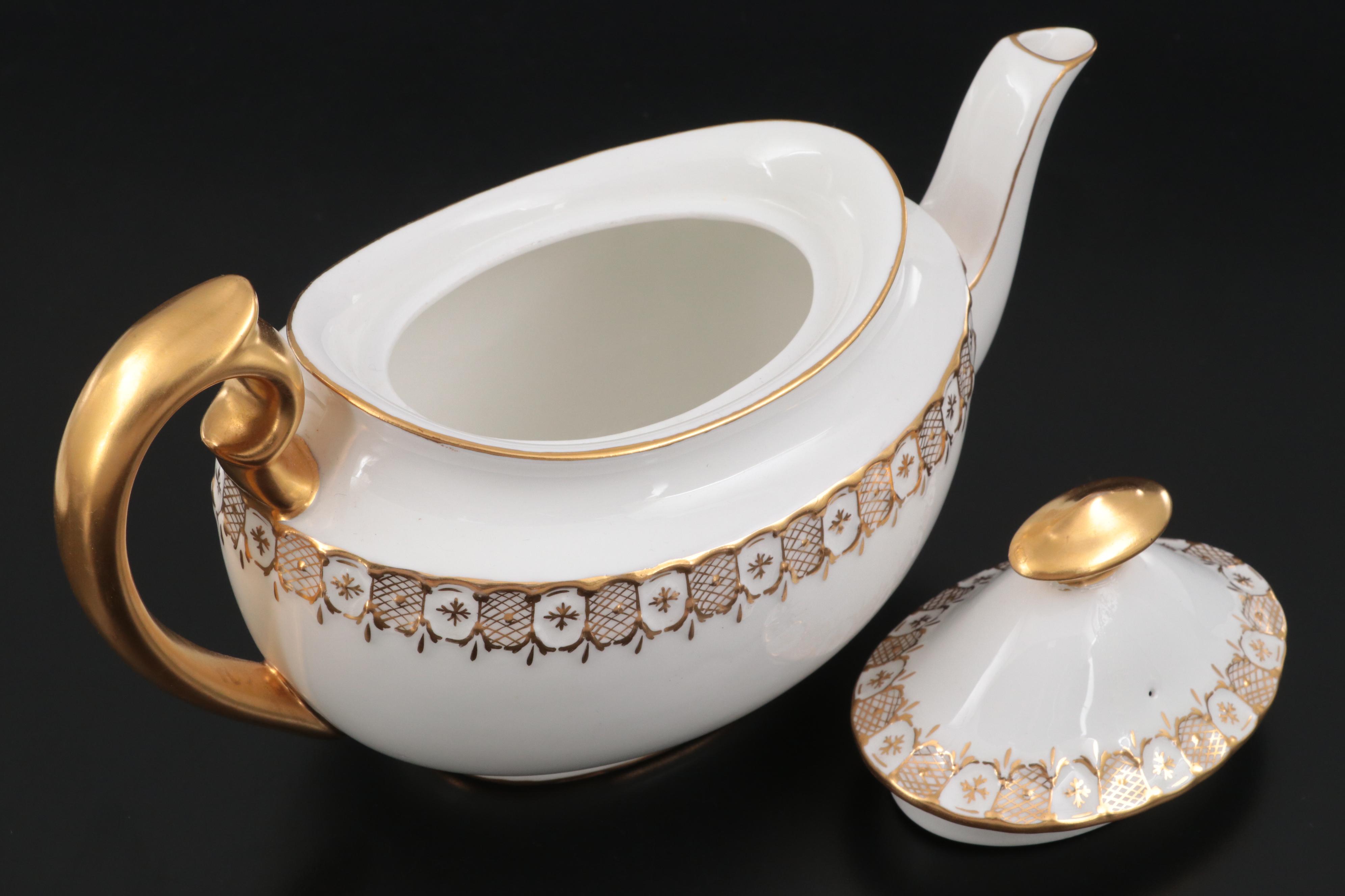 Royal Crown Derby Teapot with Pickard Tray and Porcelain Spoons