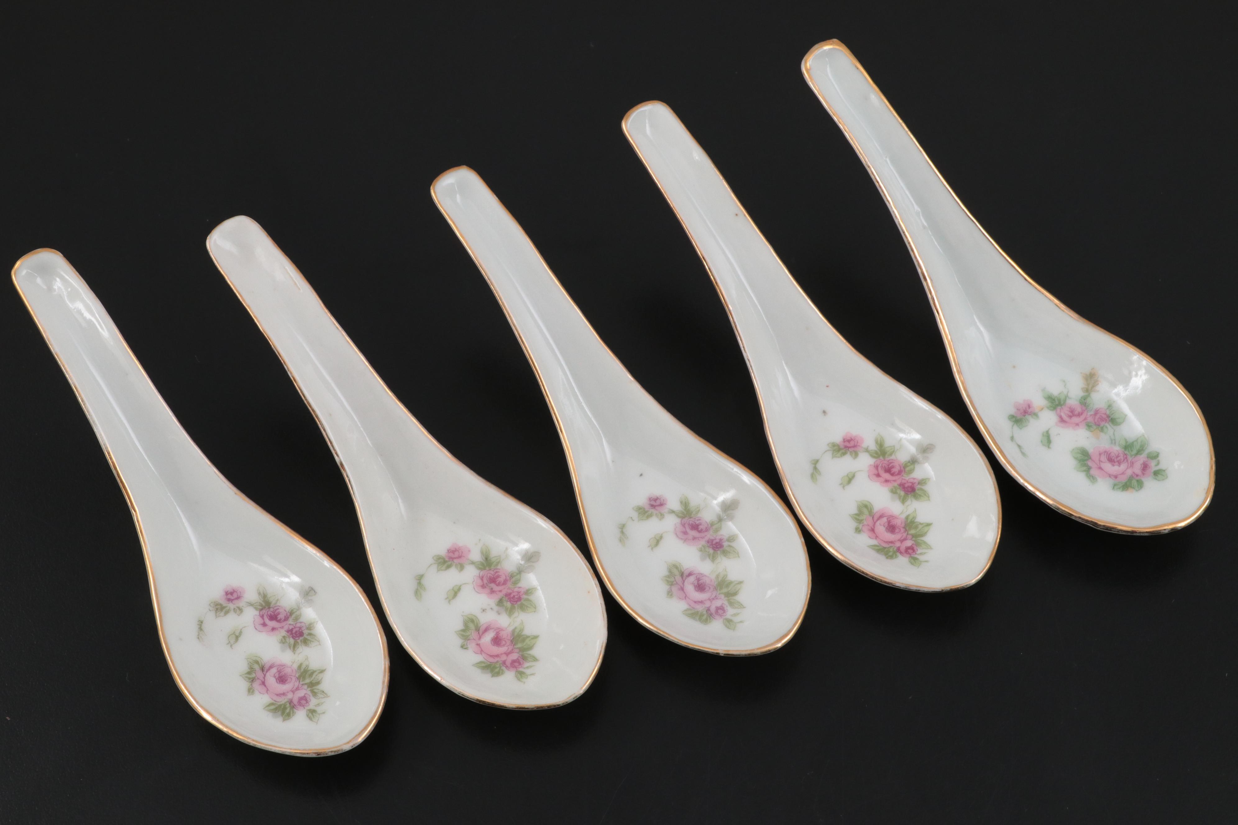 Royal Crown Derby Teapot with Pickard Tray and Porcelain Spoons