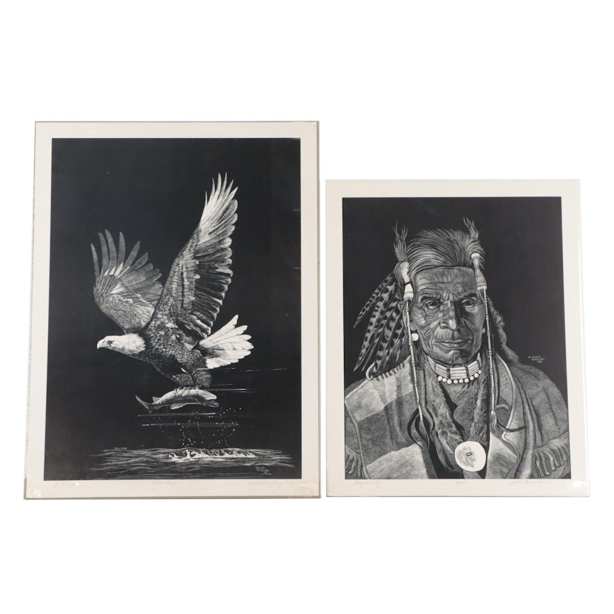 Chester Gorzelany Lithographs "Bald Eagle" and "Striped Wolf," 1978