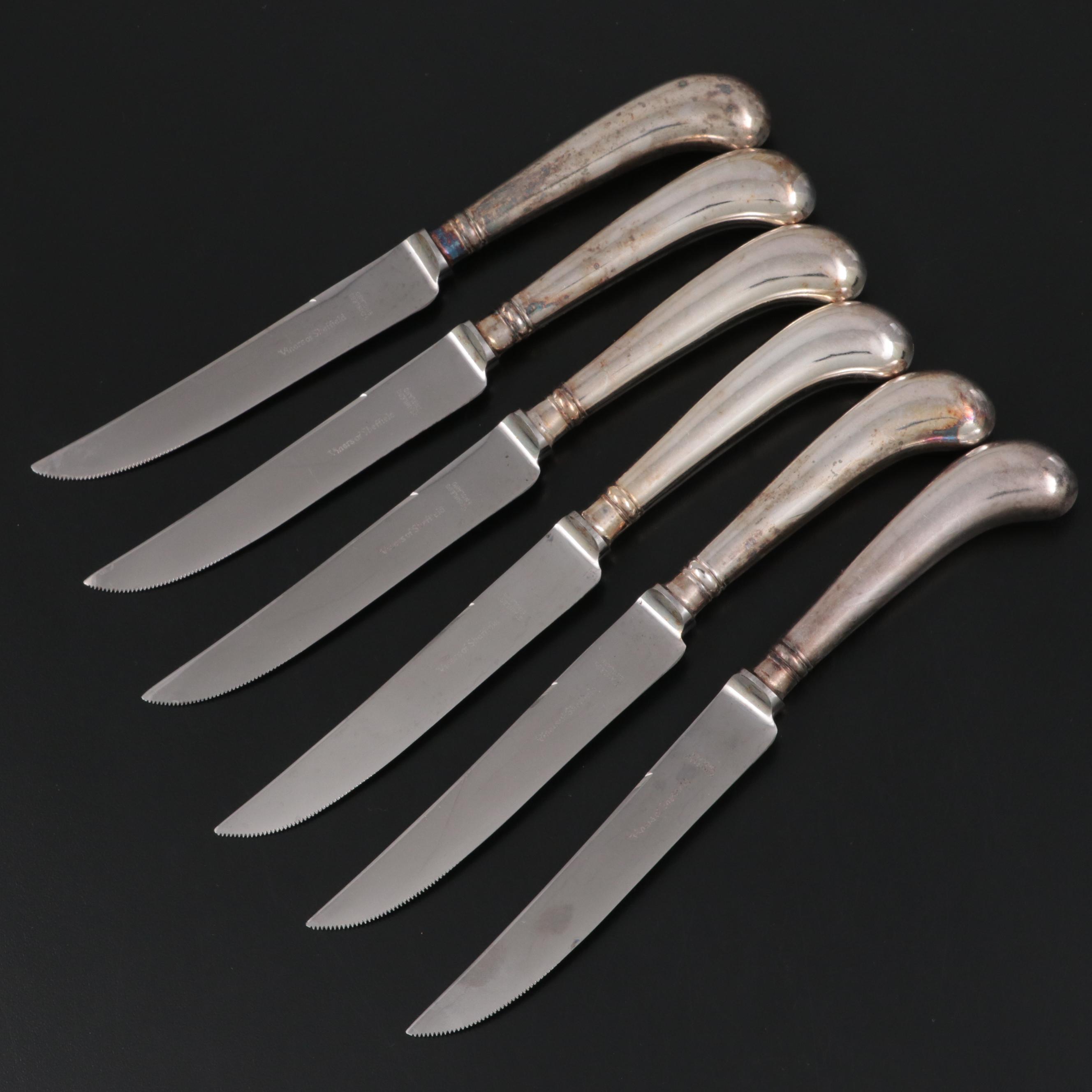 Viners of Sheffield Set of Silver Plate Pistol-Handled Steak Knives