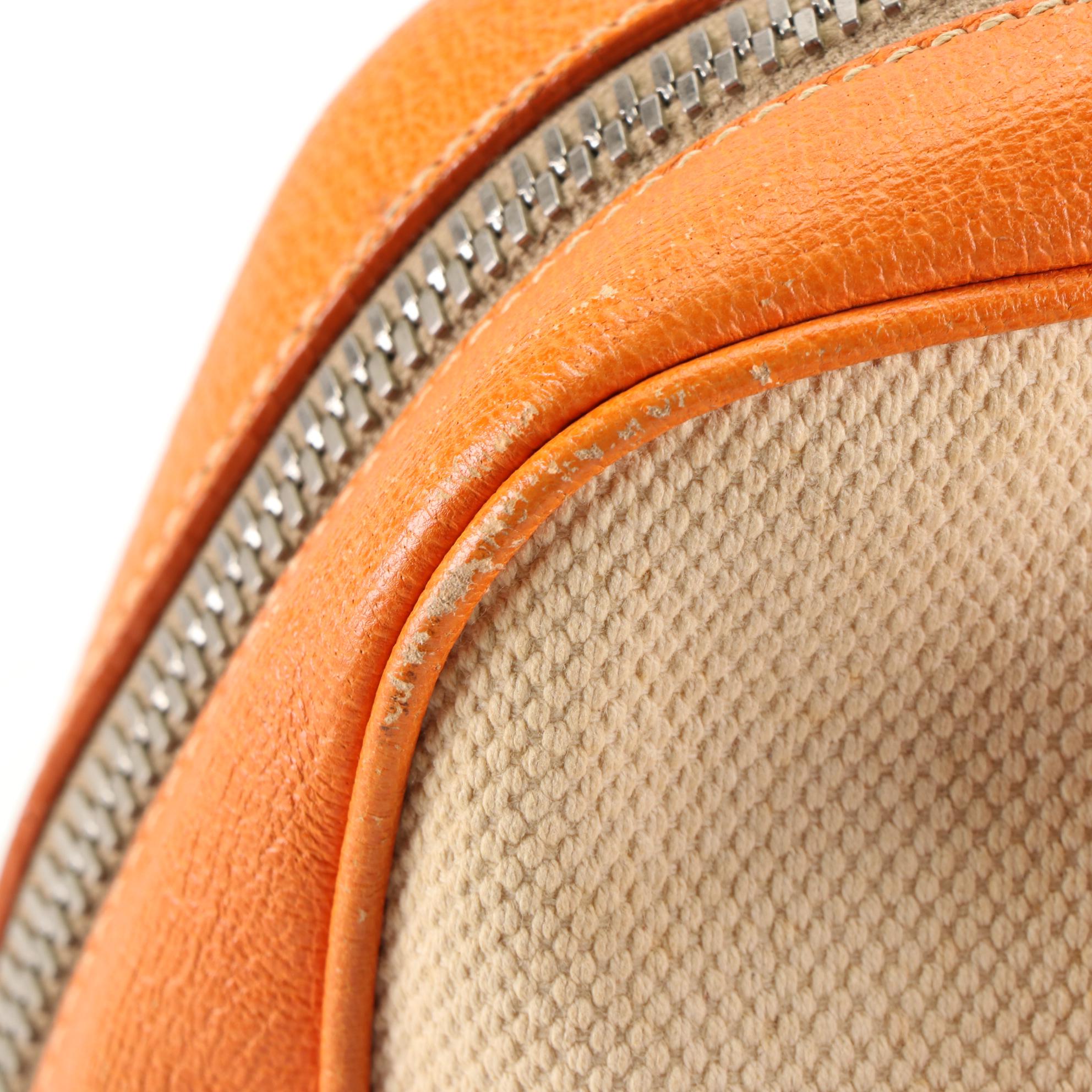 Prada Canapa Bowler Bag in Beige Canvas and Orange Cinghiale Leather