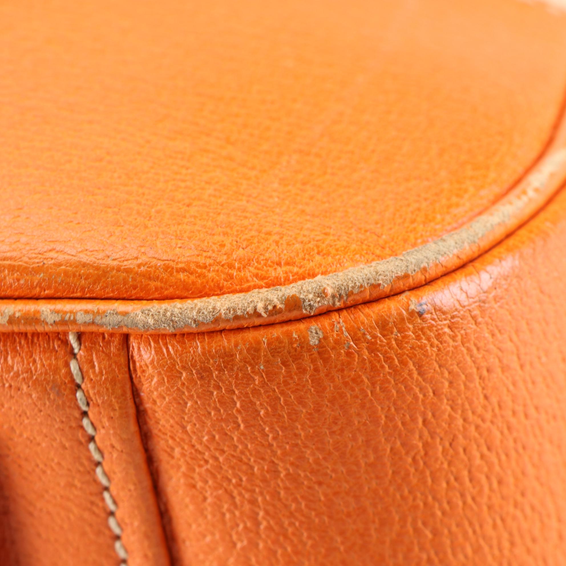 Prada Canapa Bowler Bag in Beige Canvas and Orange Cinghiale Leather