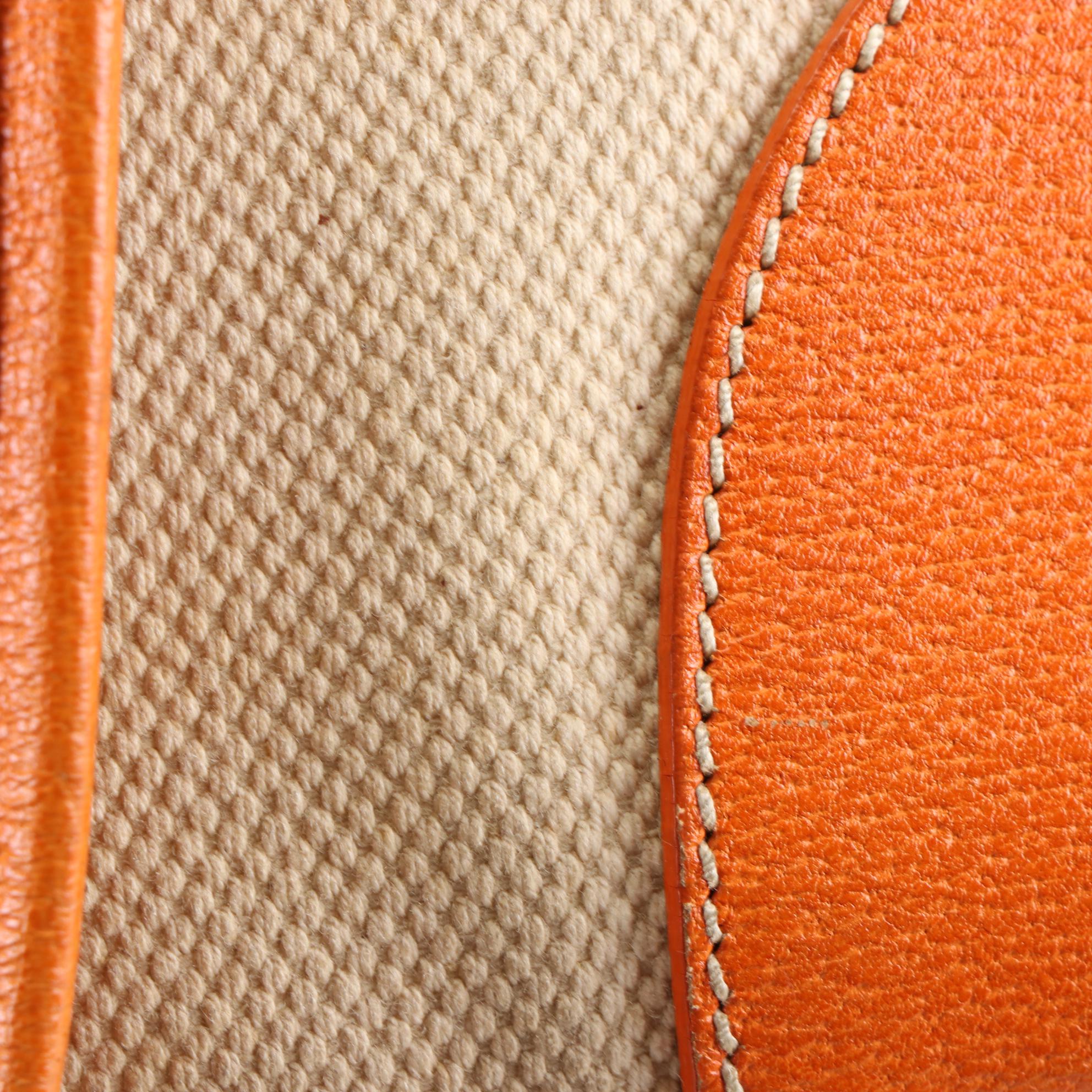 Prada Canapa Bowler Bag in Beige Canvas and Orange Cinghiale Leather