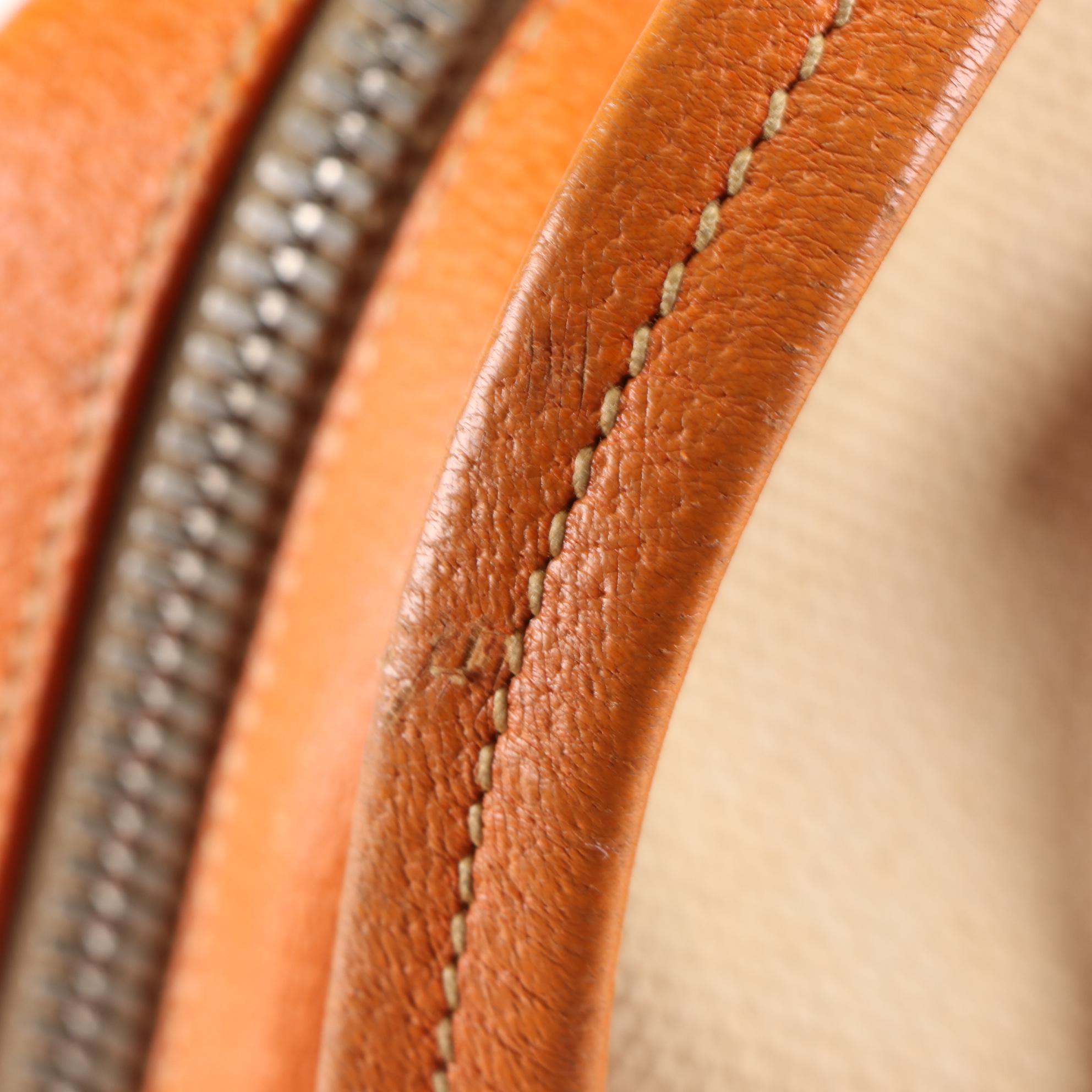 Prada Canapa Bowler Bag in Beige Canvas and Orange Cinghiale Leather