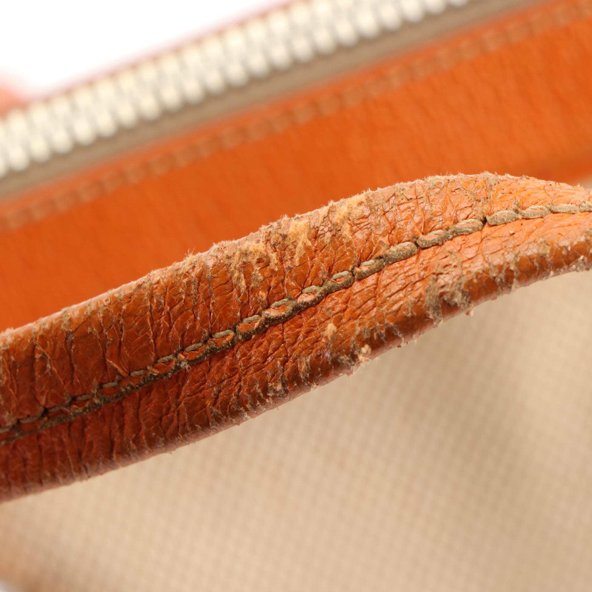 Prada Canapa Bowler Bag in Beige Canvas and Orange Cinghiale Leather