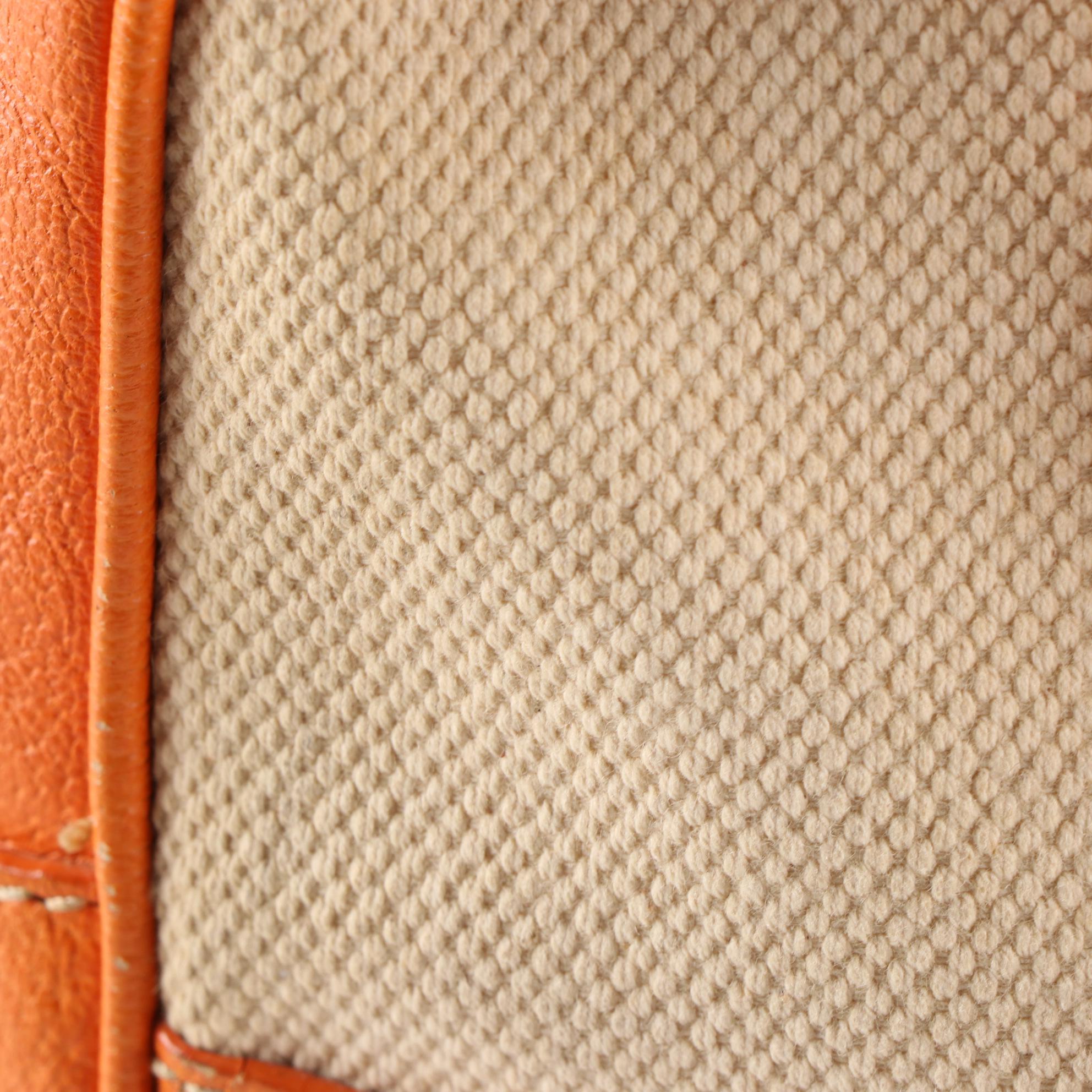 Prada Canapa Bowler Bag in Beige Canvas and Orange Cinghiale Leather