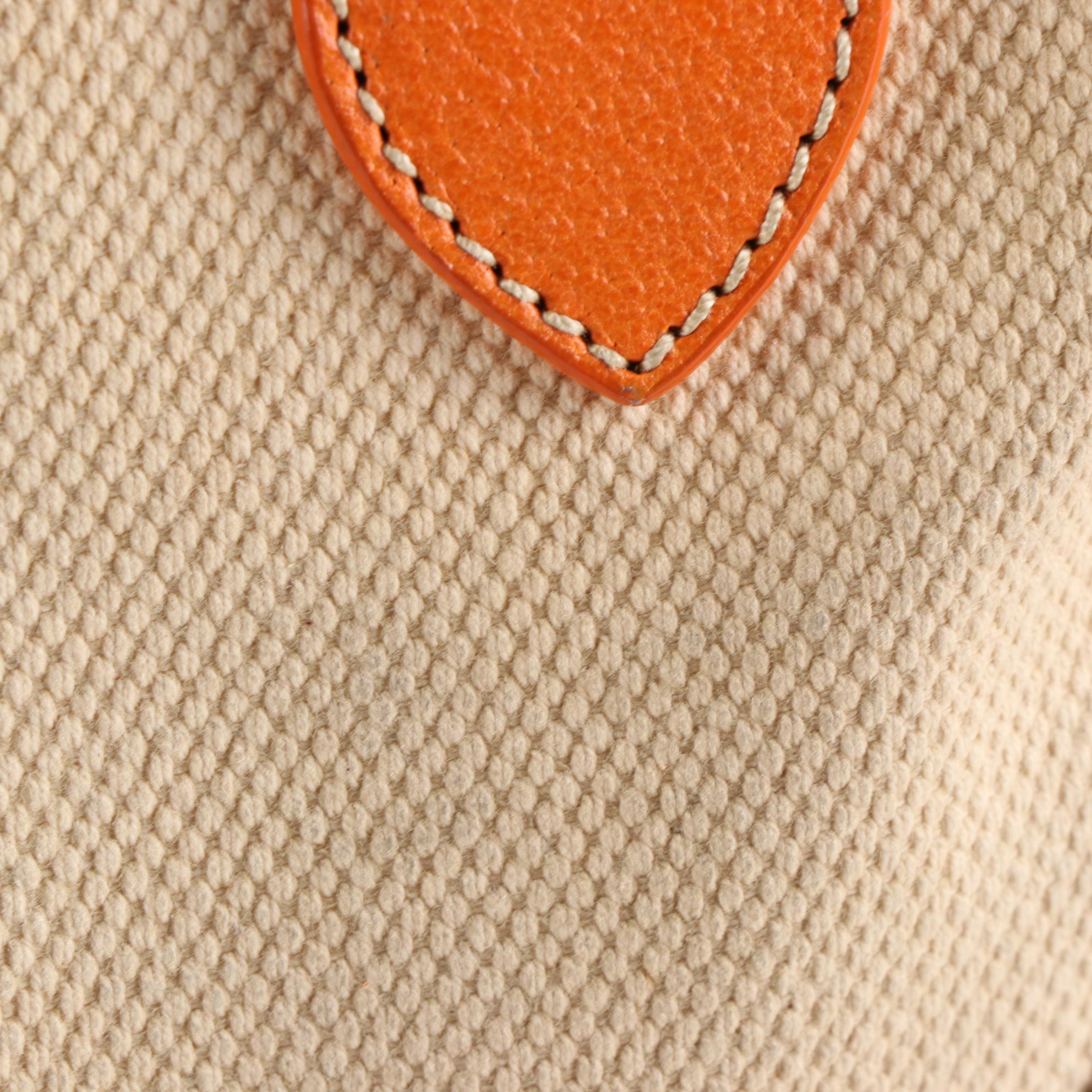 Prada Canapa Bowler Bag in Beige Canvas and Orange Cinghiale Leather