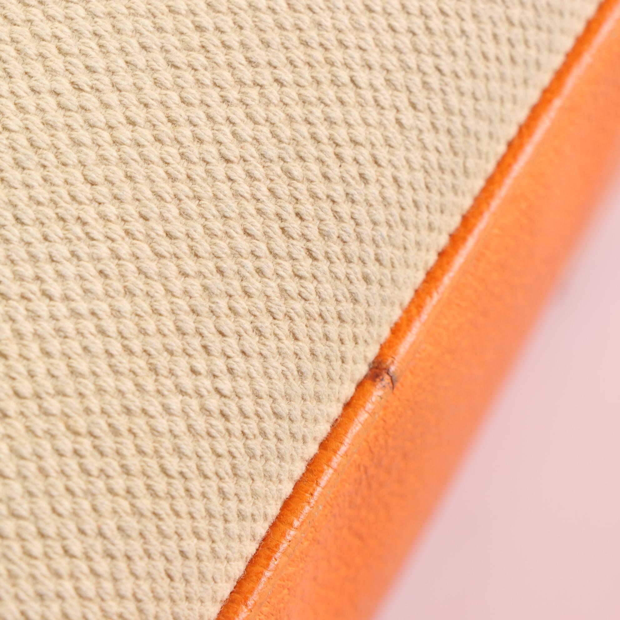 Prada Canapa Bowler Bag in Beige Canvas and Orange Cinghiale Leather