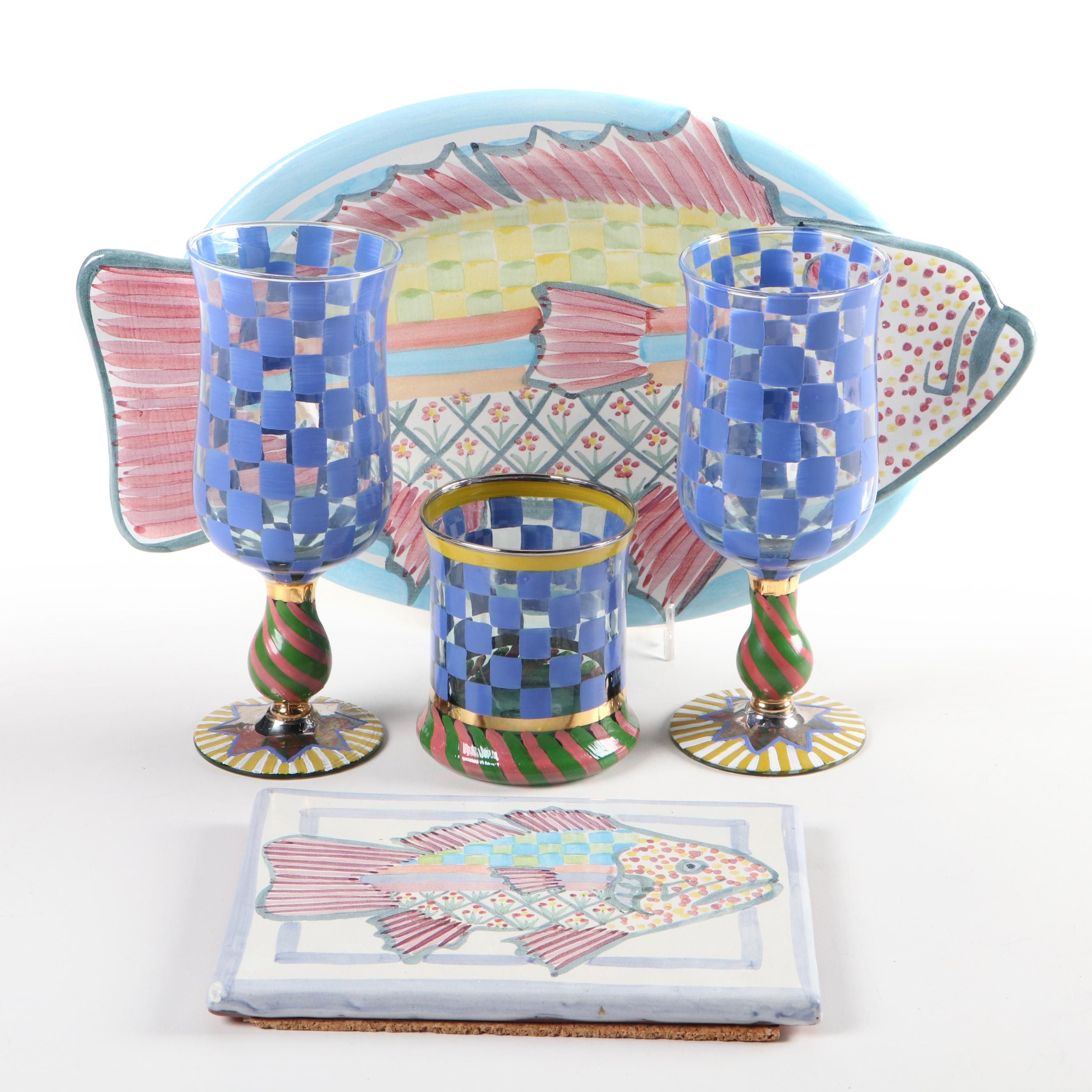 MacKenzie-Childs "Circus" Water Goblets and "Fish Story" Tableware