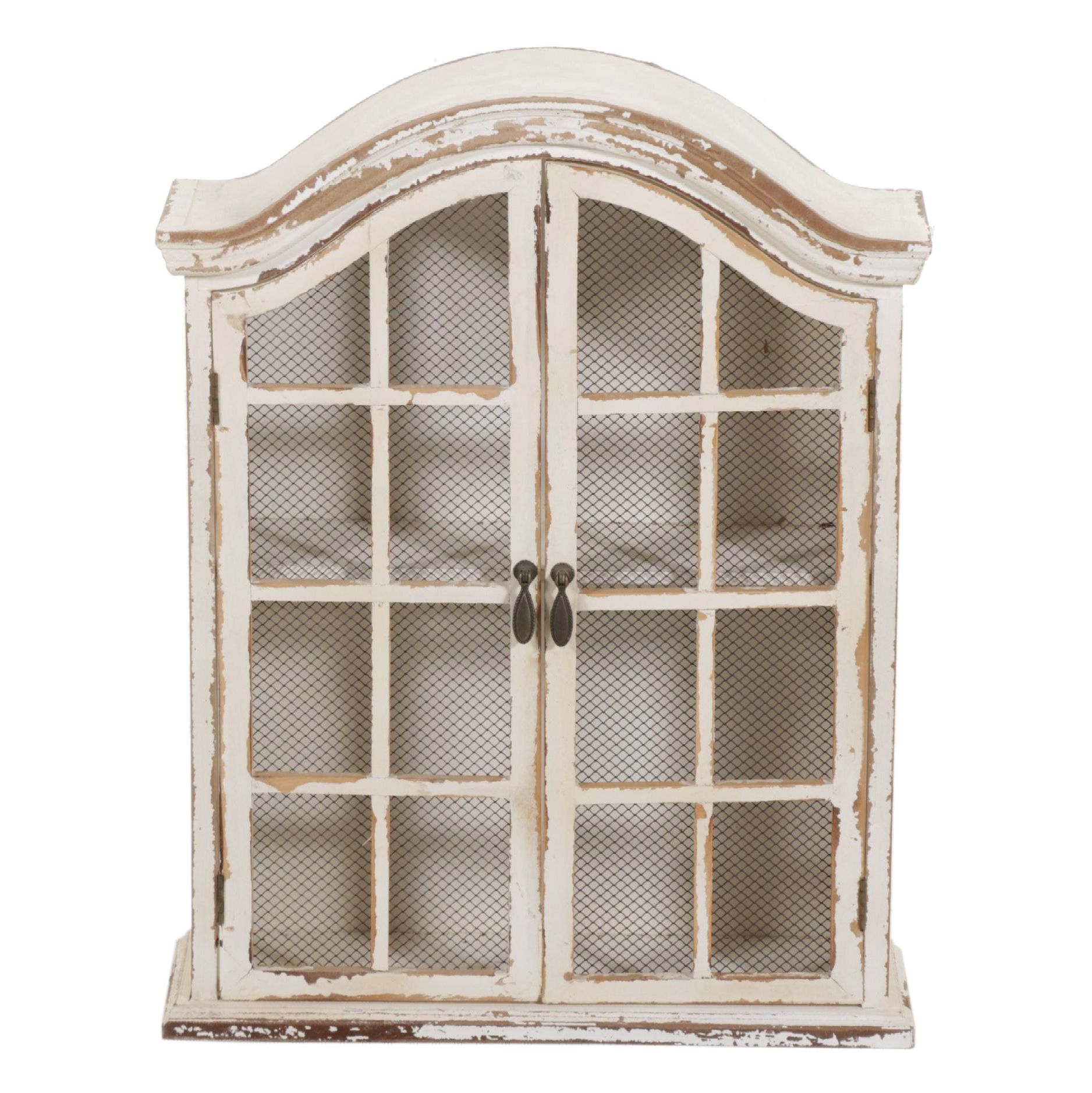 French Provincial Style Glass Paned Painted Wood Wall Cupboard