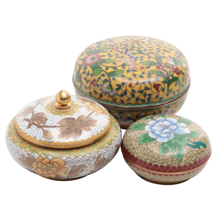 Chinese Cloisonné Enamel Lidded Trinket Bowls