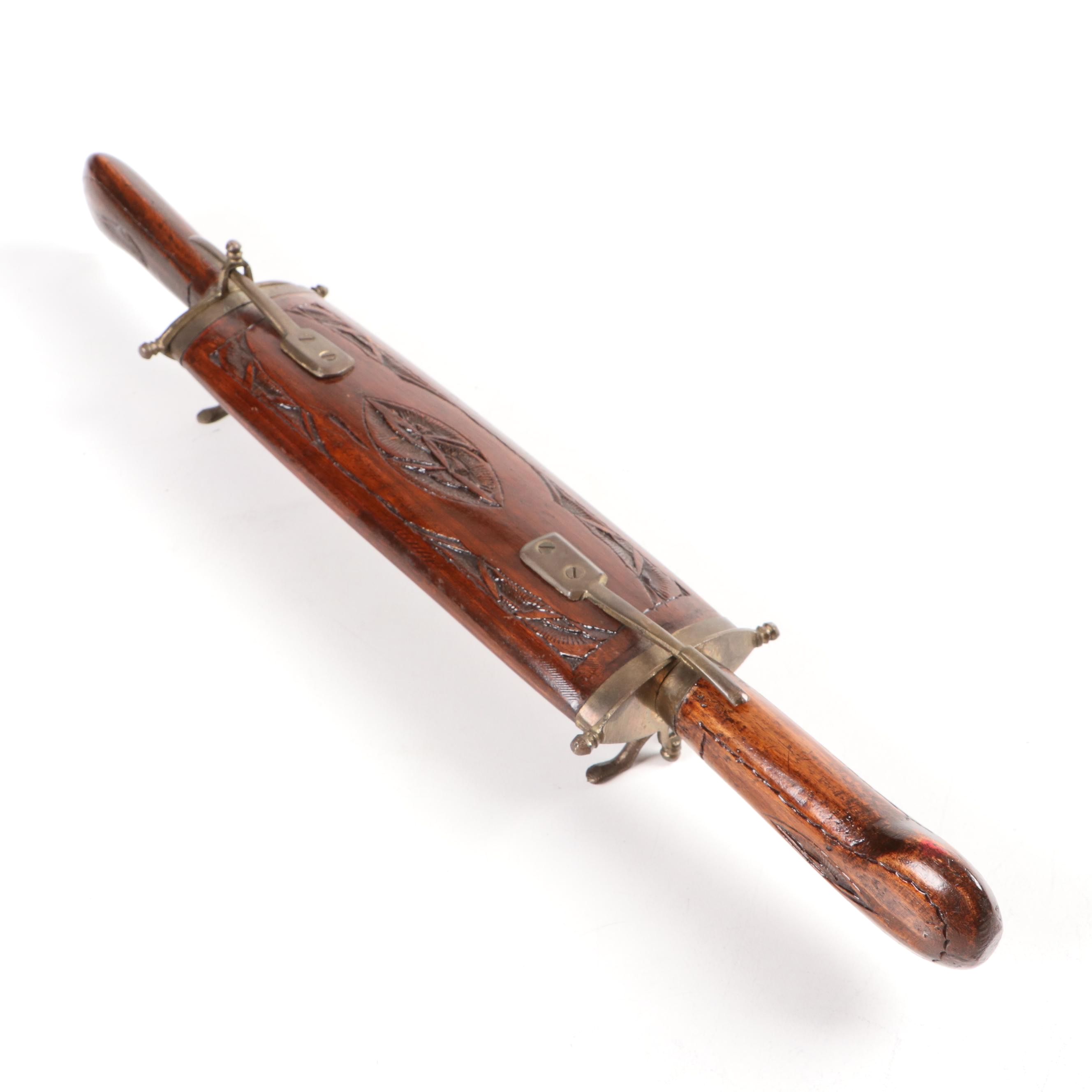 Indian Carving Set with Carved Wood and Brass Case