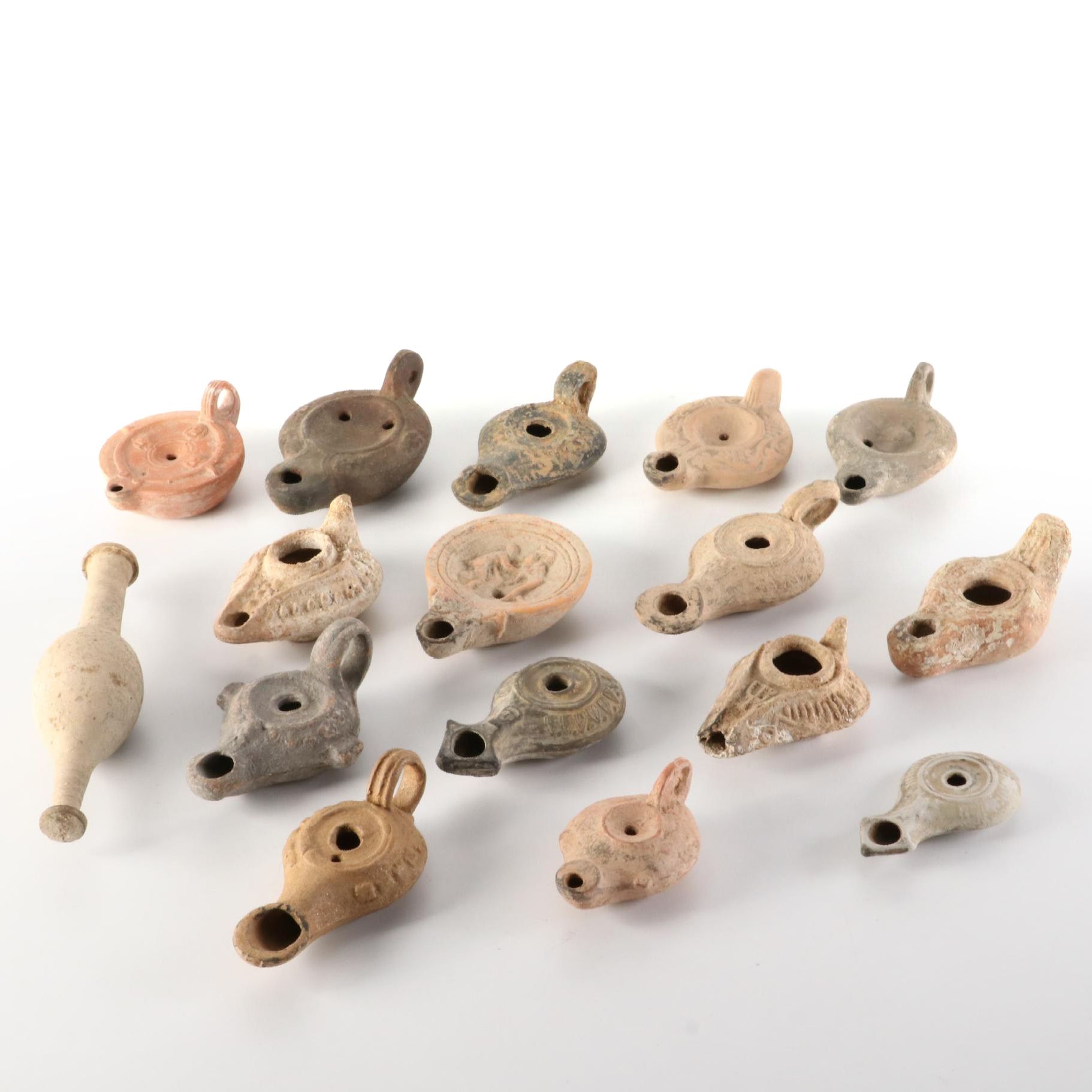 Ancient Roman Perfume Bottle and Oil Lamps