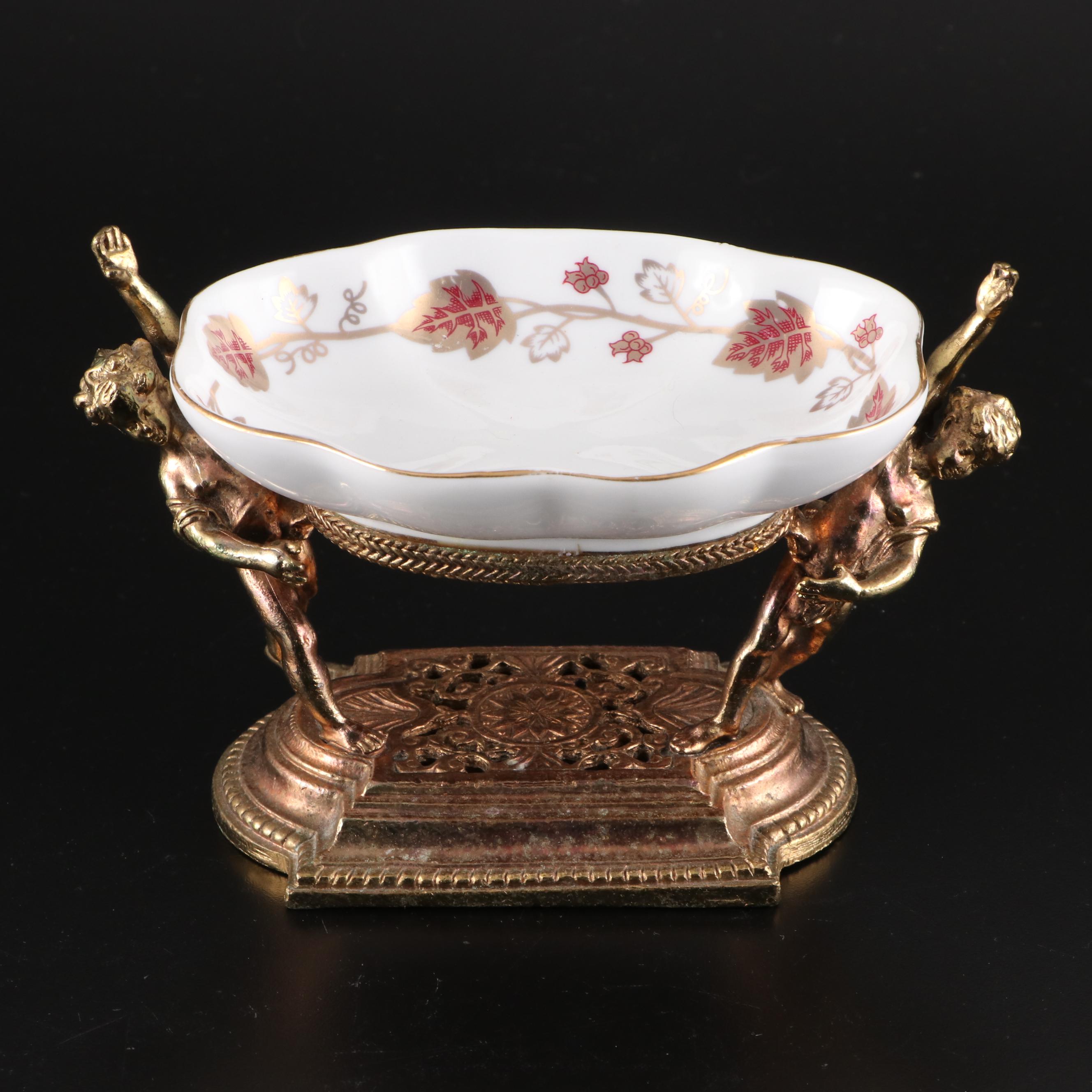 Stylebuilt Figural Soap Dish, Limoges Jar, and Glass Perfume Bottles