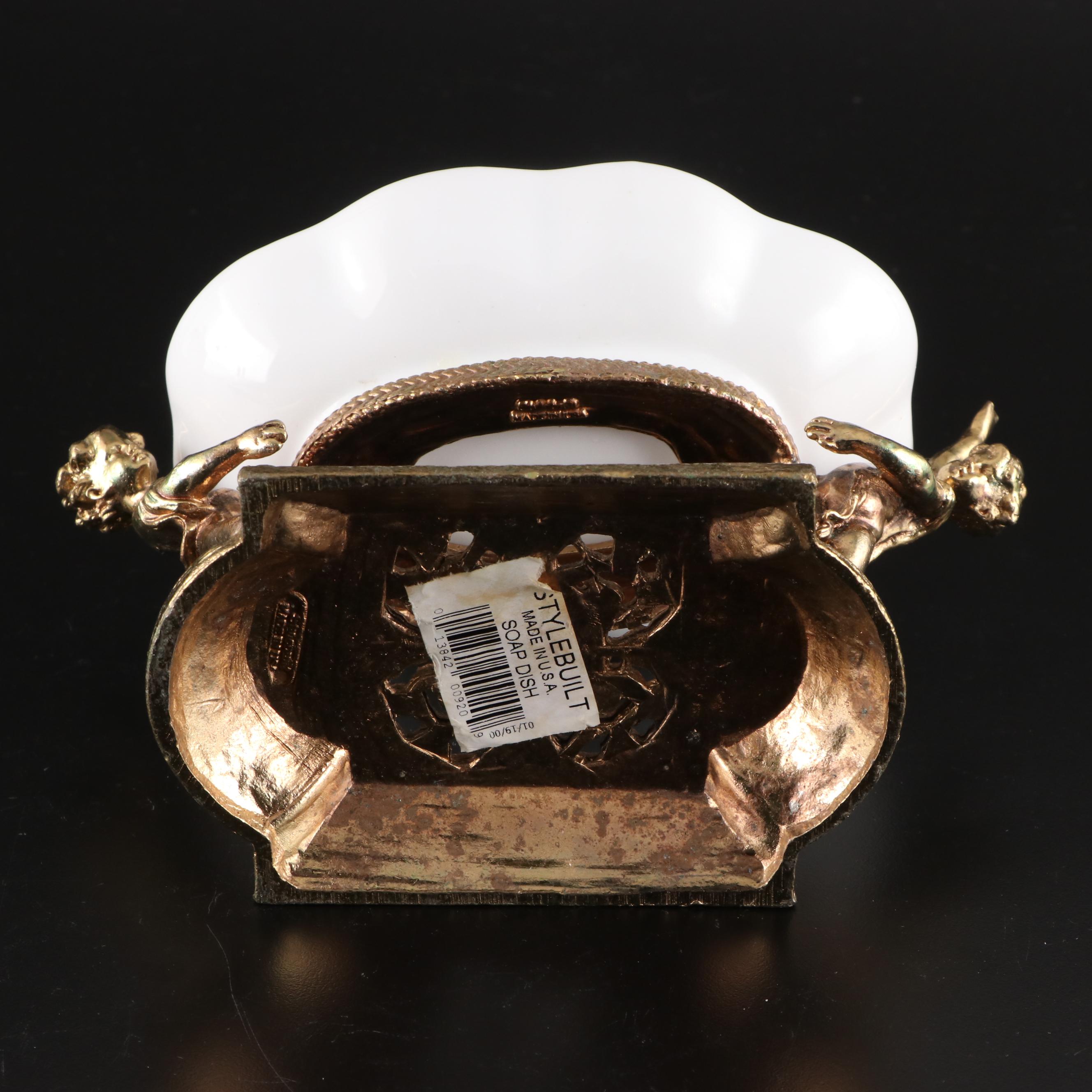 Stylebuilt Figural Soap Dish, Limoges Jar, and Glass Perfume Bottles