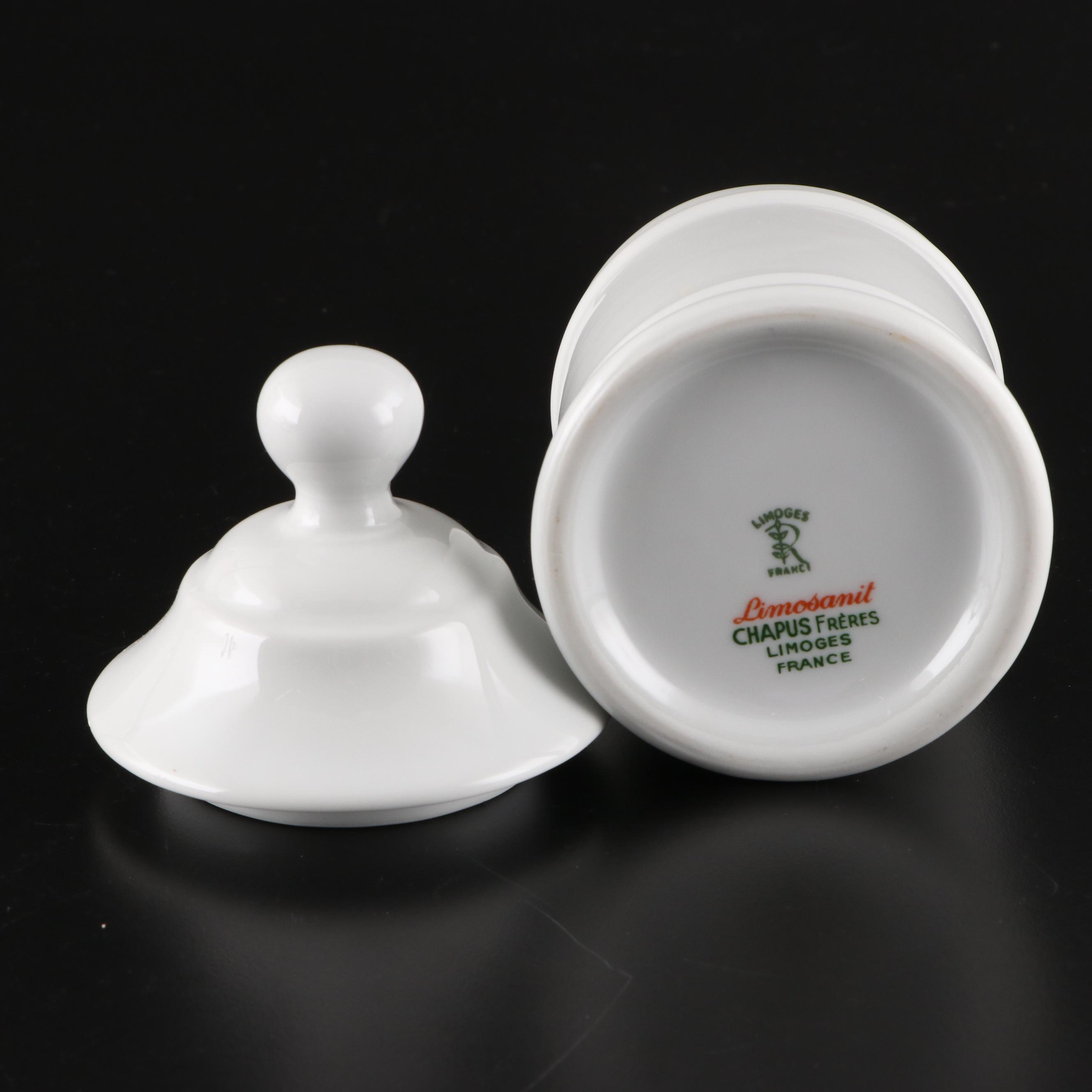 Stylebuilt Figural Soap Dish, Limoges Jar, and Glass Perfume Bottles