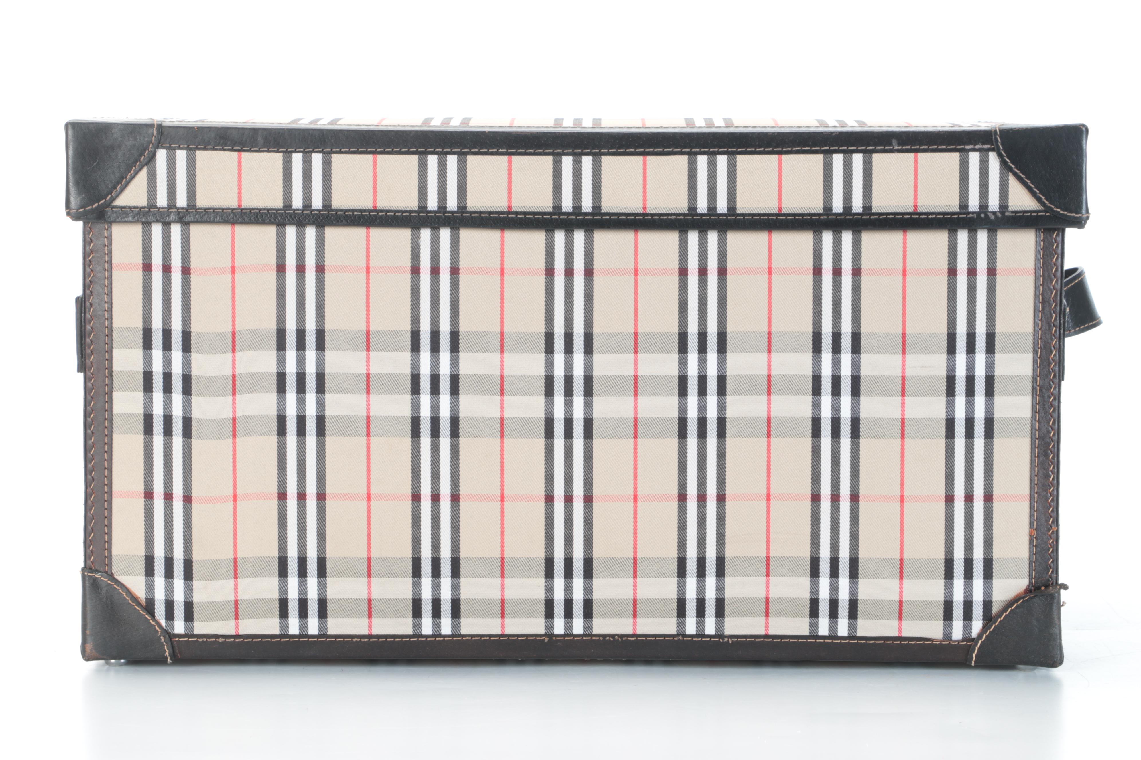 English Plaid Fabric and Faux Leather Decorative Box