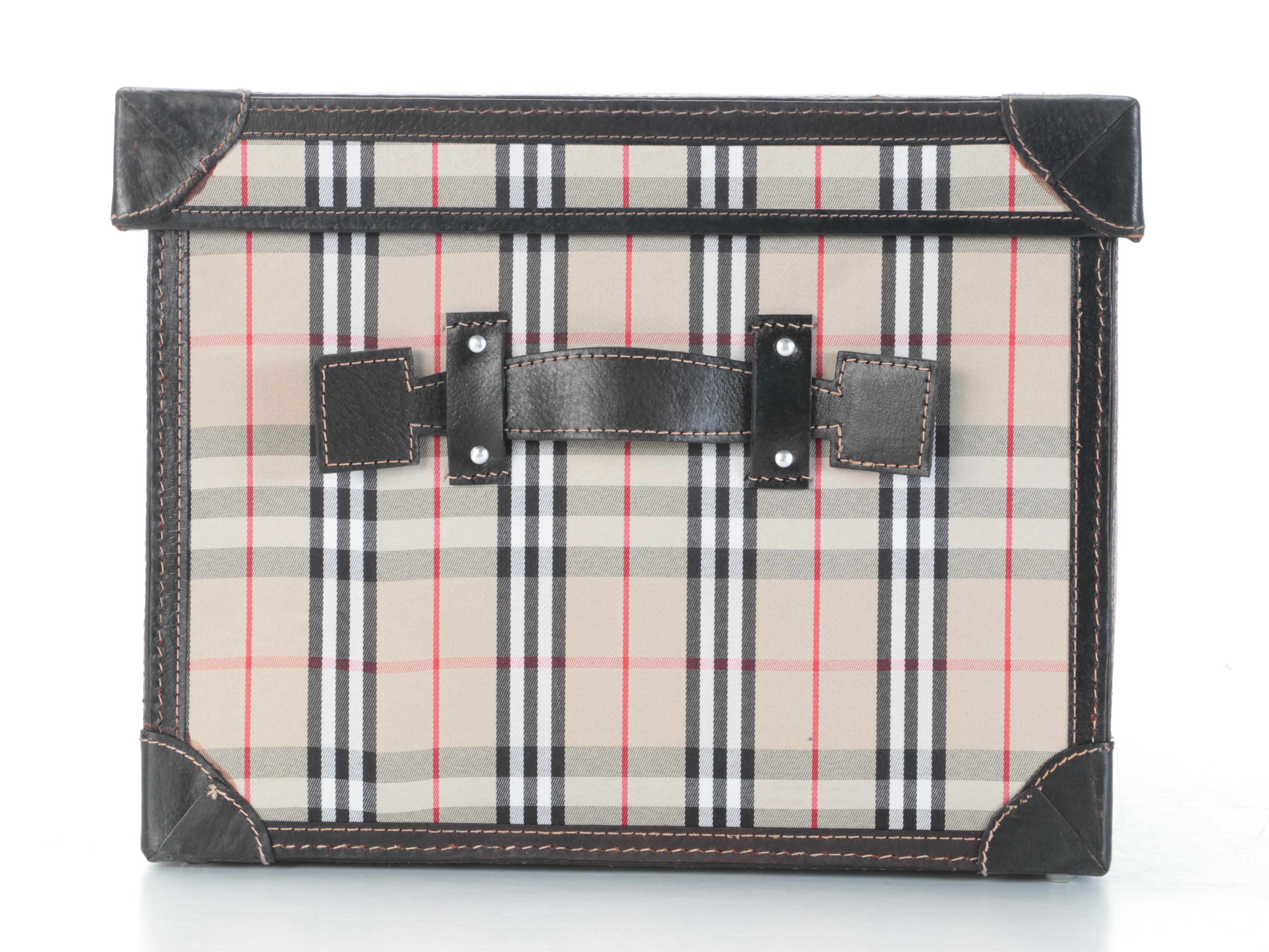 English Plaid Fabric and Faux Leather Decorative Box