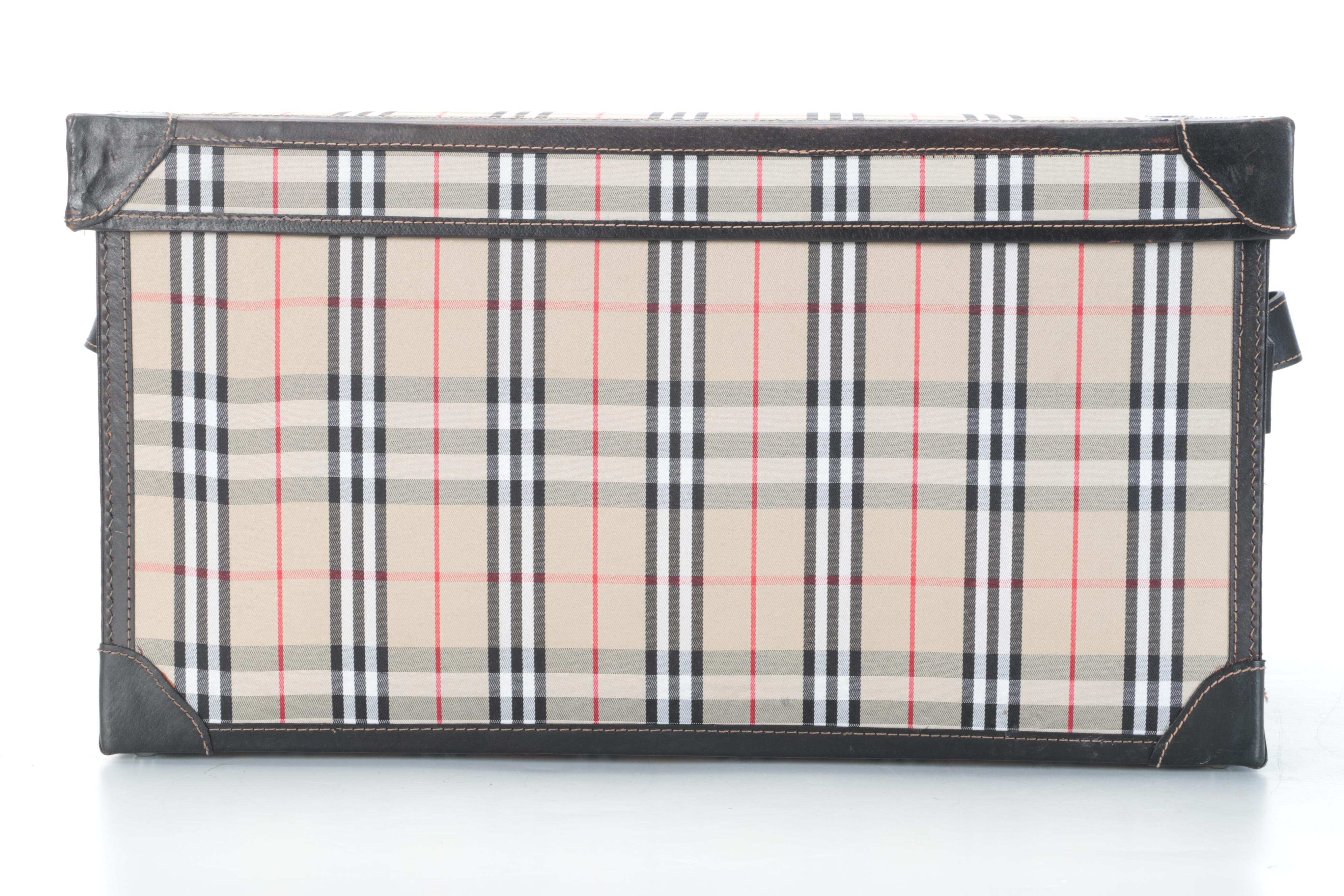 English Plaid Fabric and Faux Leather Decorative Box